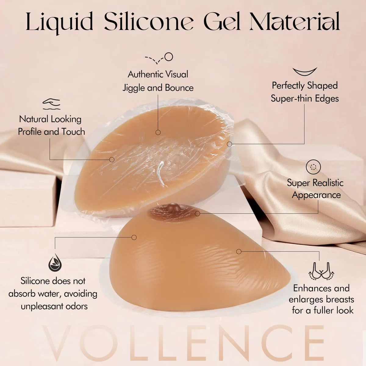 Vollence Seno Autoadesivo in Silicone Forma Seno Finto per Protesi di Mastectomia Transgender Travestito Transessuale Cosplay CD