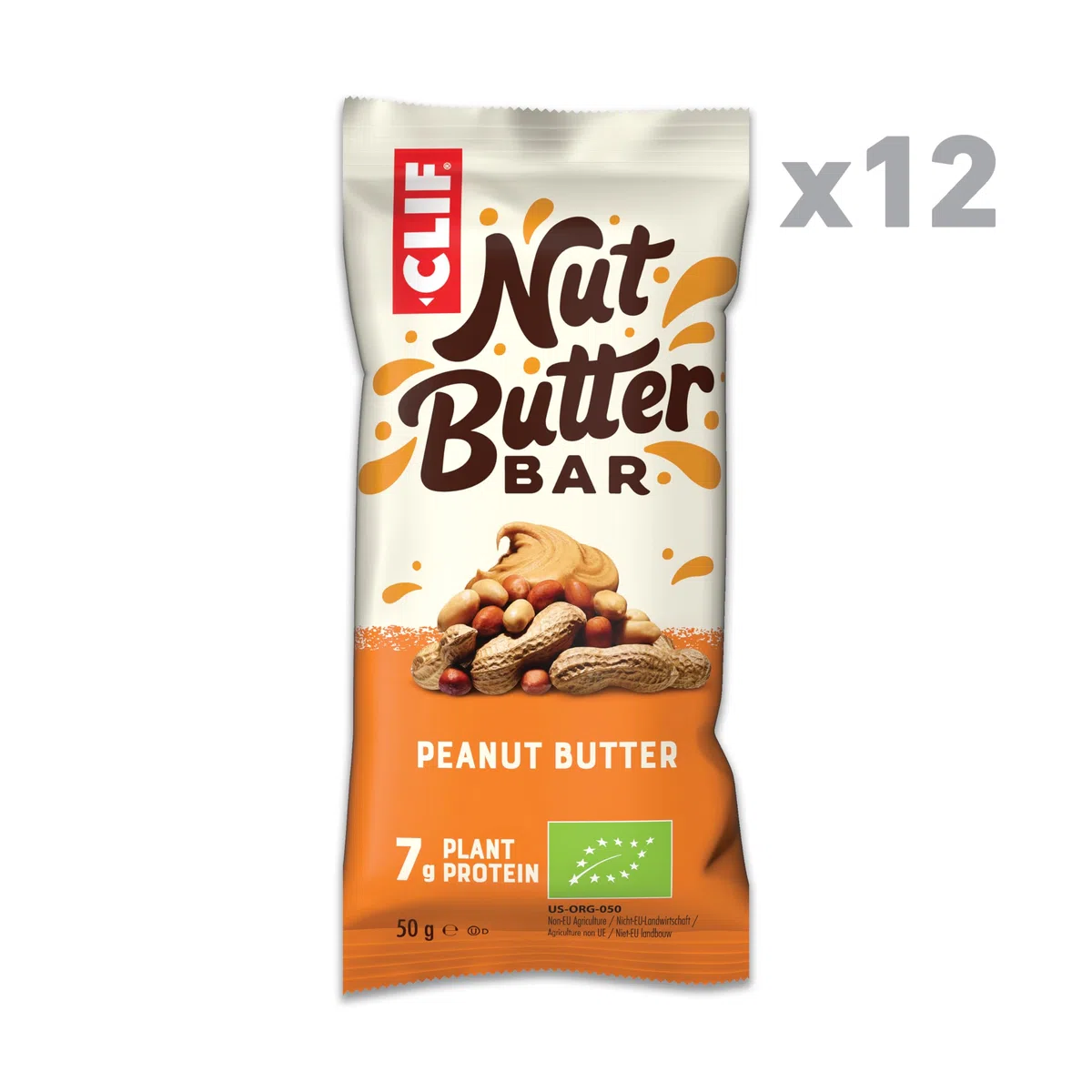 CLIF Nut Butter Bar | Barretta Proteica con 7g di Proteine ​​Vegetali | Peanut Butter | Snack Bar Biologiche | 12 x 50 g