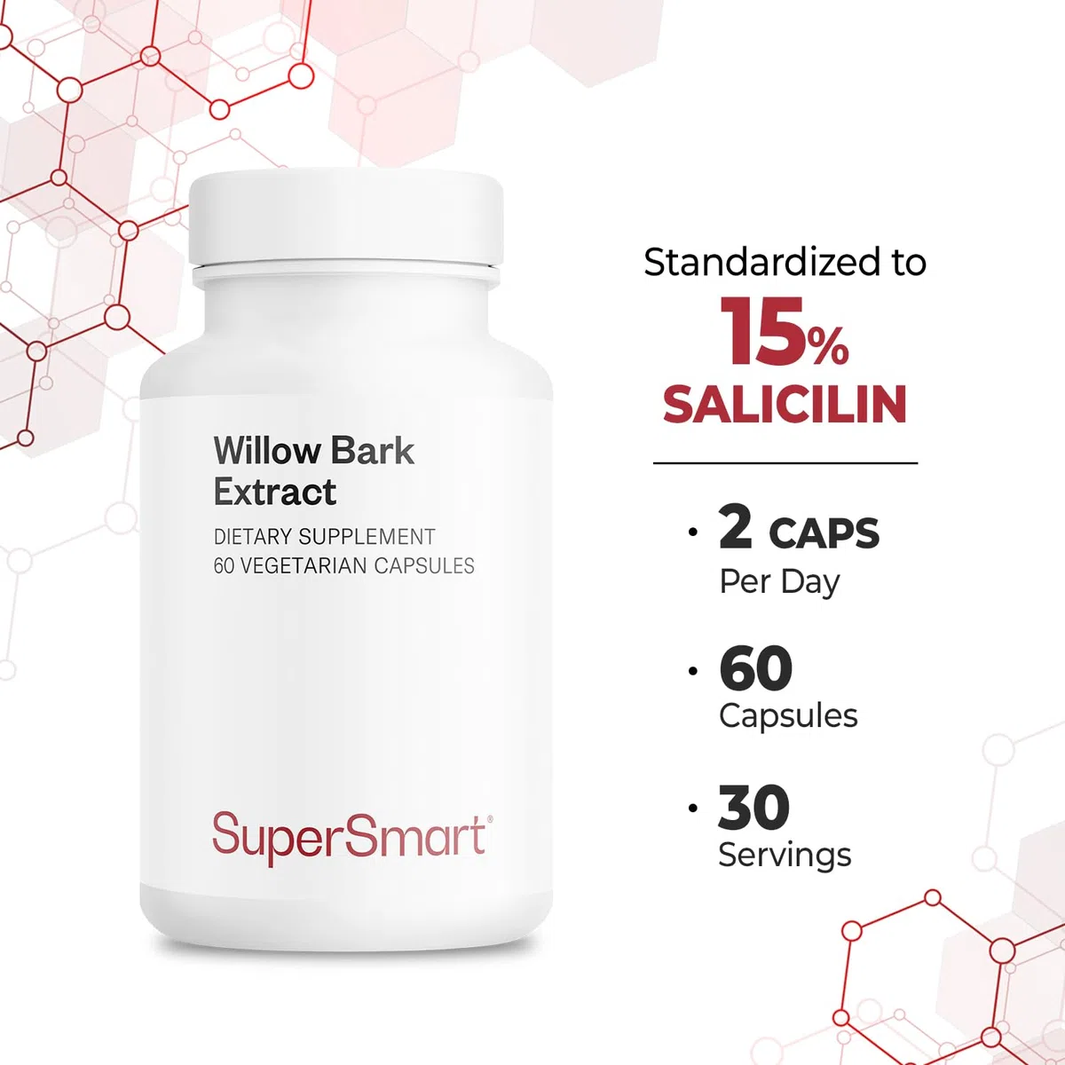 Willow Bark Extract - Corteccia di salice bianco - Aiuta ad alleviare naturalmente il dolore cronico - Contribuisce alla salute del cuore e alla circolazione sanguigna - Vegano - Supersmart