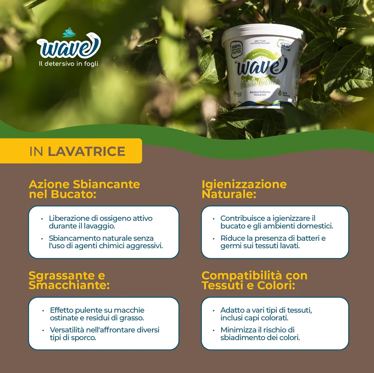 Wave Washing Acido Citrico - Ammorbidente Lavatrice & Decalcificante Macchina Caffè Naturale - Anticalcare e Brillantante Multiuso - 100% PLASTIC FREE - 1 kg - 75 lavaggi o 50 decalcificazioni