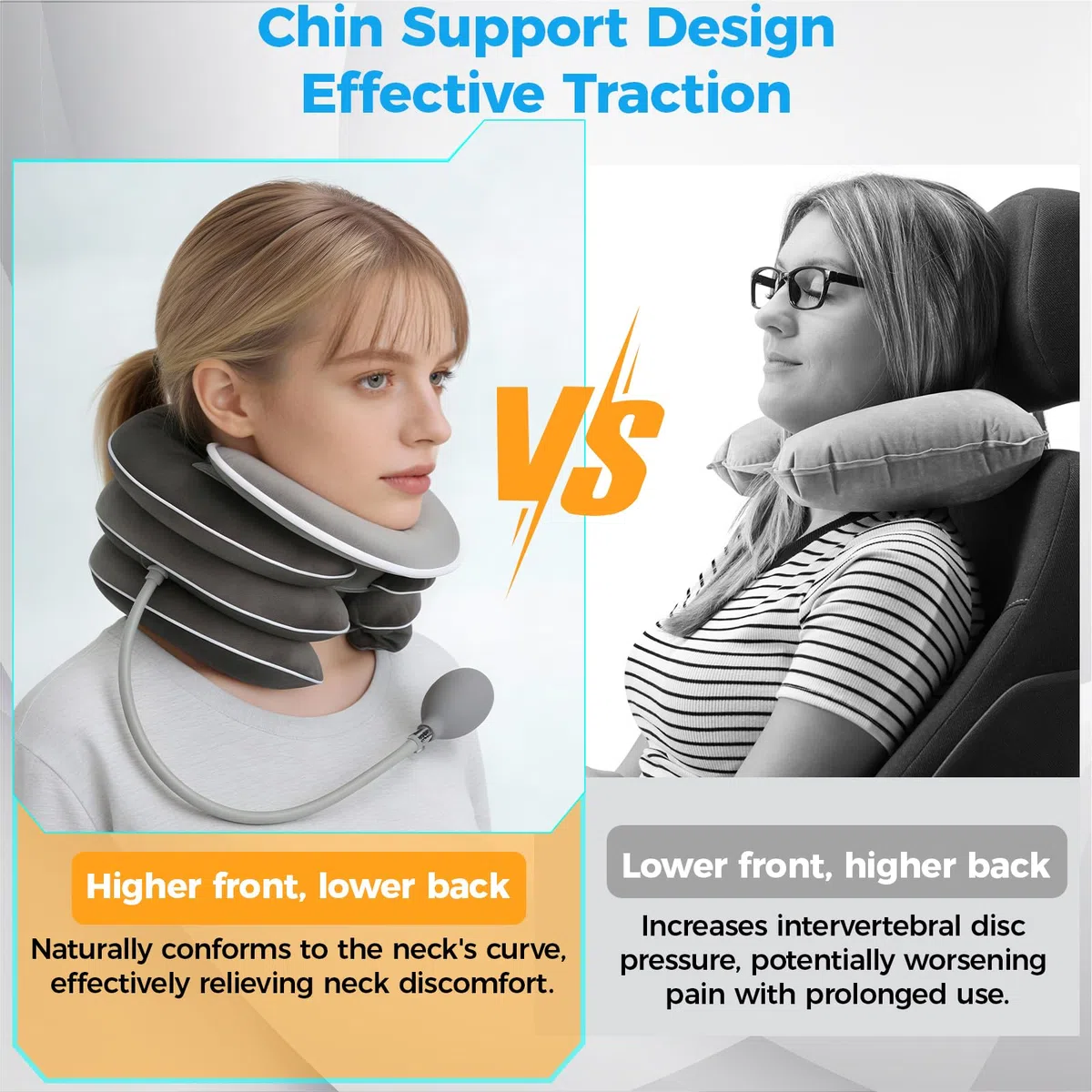 Gonfiabile per la trazione cervicale con design di allungamento a 3 strati e supporto per il mento, Estensore per il Collo Regolabile per Alleviare il Dolore