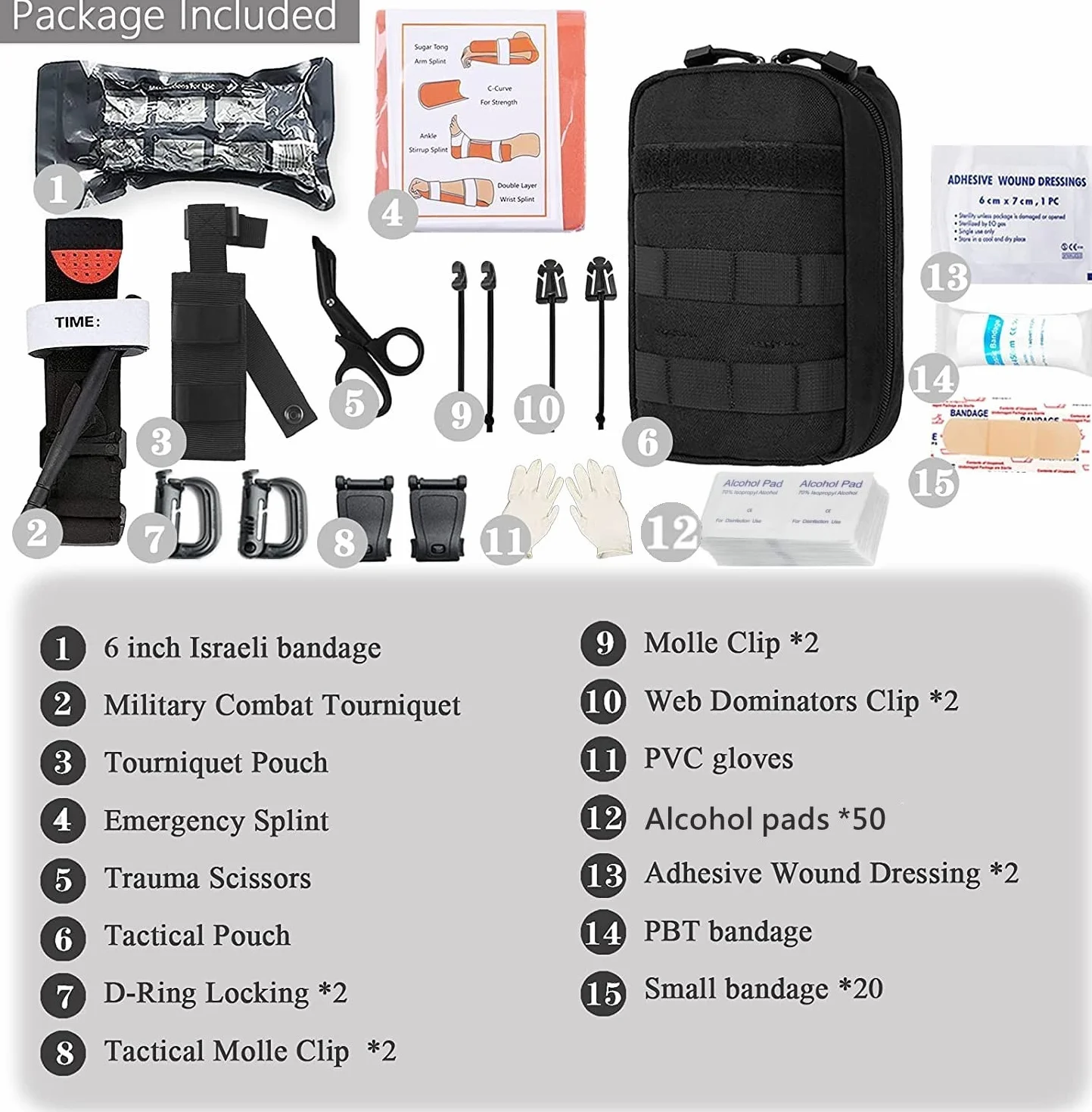di Sopravvivenza di Emergenza Kit, Tattico Militare Trauma Kit di Pronto Soccorso, Molle EMT IFAK Pouch Outdoor Gear Laccio Emostatico Fasciatura Sanguinamento Kit di Controllo per Escursione