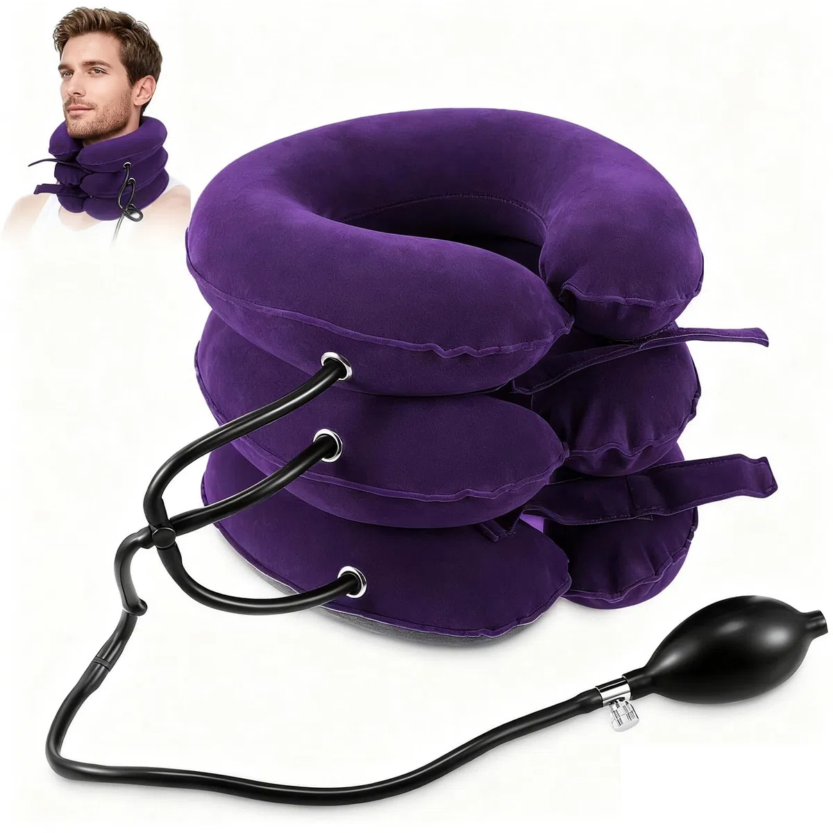 Collare Cervicale Gonfiabile,Collare ad Aria Regolabile per Dolore & Postura, Decompressione Casa Portatile(Viola)