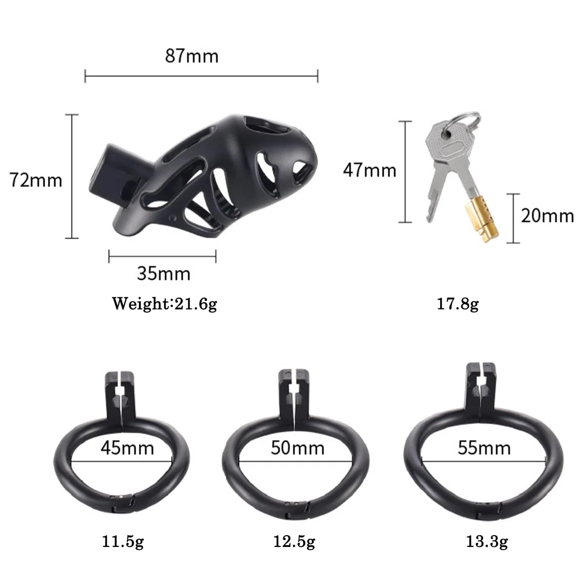 BDSMJOY Chastity cage con 3 Anelli per il Pene Rimovibili, Gabbia pene per uomo, Design ergonomico uomo pene Cock cage, Comodo da indossare, buona traspirabilità
