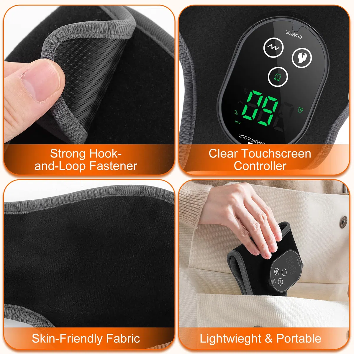 Cuscinetto Riscaldante Per Caviglia Senza Fili Con Massaggio, Fascia Riscaldante Per Piede E Caviglia Con Schermo Tattile, 4 Livelli Calore, 3 Modalità Vibrazione, 3 Livelli Tempo, Batteria 3000mAh