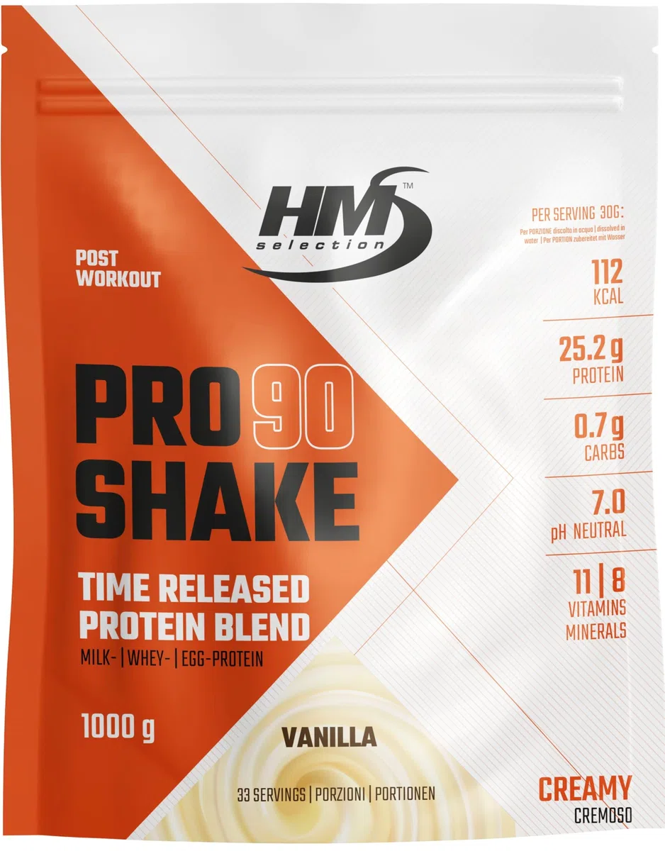 PRO SHAKE 90-1000g - Vaniglia - Multi Protein Complex • Integratore proteico con minerali e vitamine • fornimento prolungato ai muscoli di un regolare e prolungato apporto di aminoacidi.