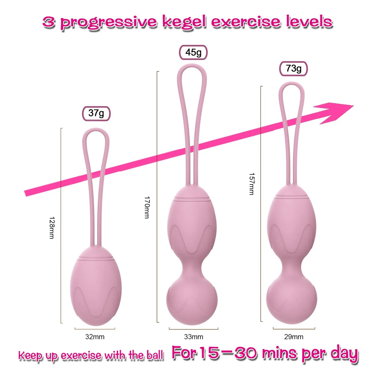Kegel Balls Kit Exercise Weights,Kegel Balls da 3 per il controllo della vescica e dei muscoli del pavimento pelvico - Raccomandate dal medico (rosa)