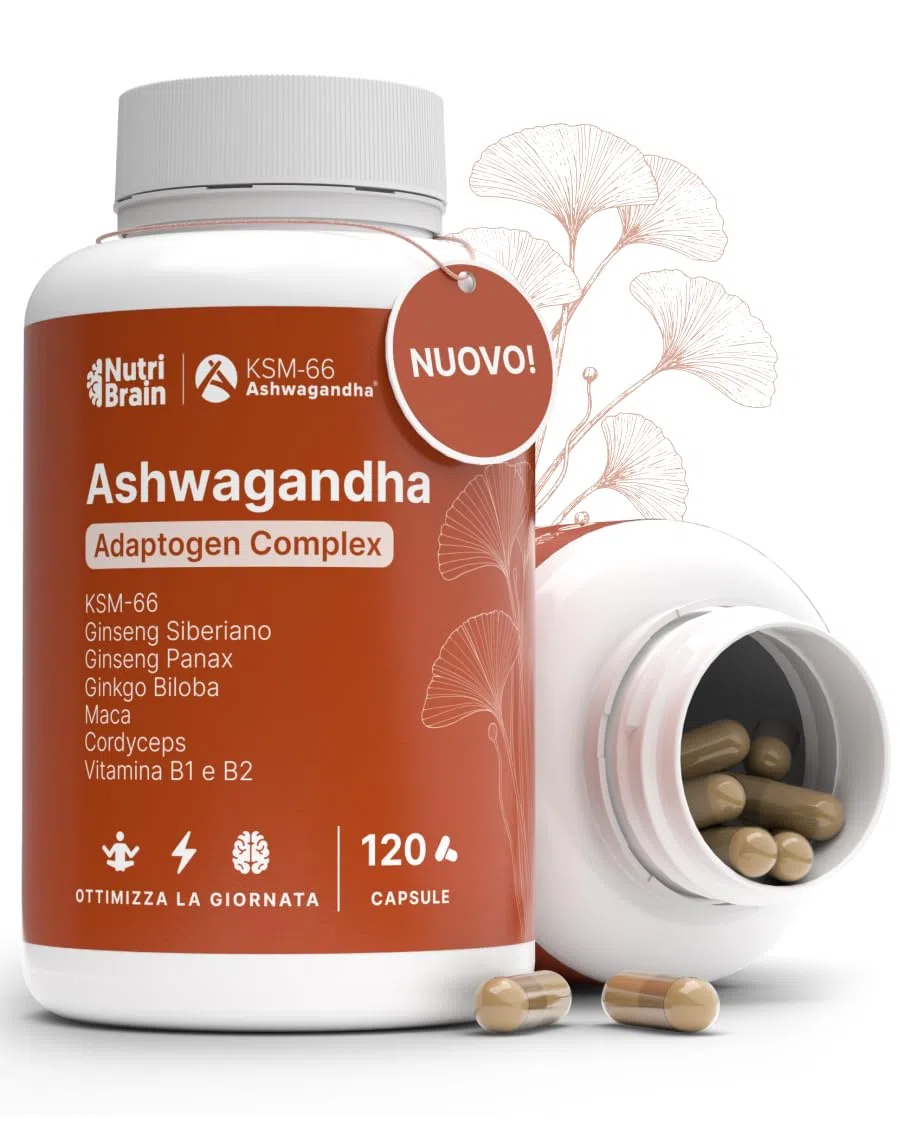 Complesso Ashwagandha KSM-66, Ginseng, Ginkgo Biloba, Maca, Cordyceps & Vitamine B1-B2 | Adattogeno, Anti-Stress, Equilibrio, Energia, Prestazioni | 120 Capsule | Vegano, Senza OGM, Senza Glutine