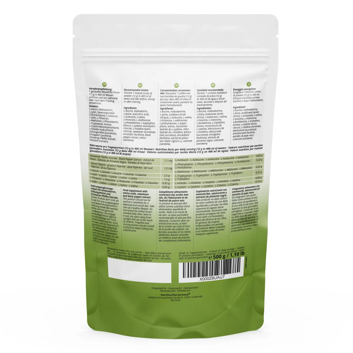 Nutri + EAA Vegani in Polvere Aminoacidi essenziali 500 g Plant based – Fermentazione vegetale – ideali pre intra post Workout - Mango & Passion Fruit