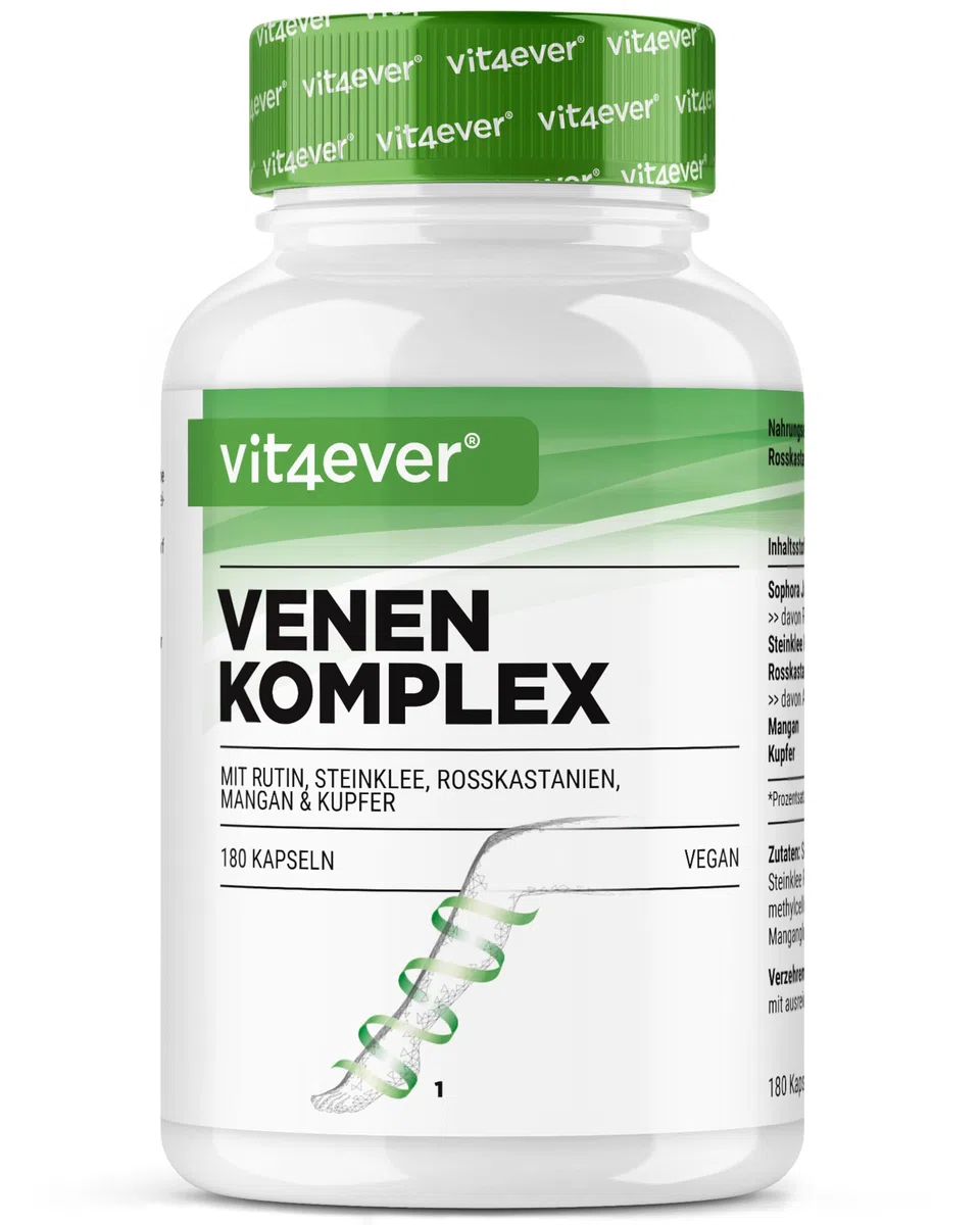 Complesso venoso - 180 capsule - Scorta di 3 mesi - Alto dosaggio di rutina, trifoglio, estratto di ippocastano, manganese, rame - Estratti pregiati - Vegan
