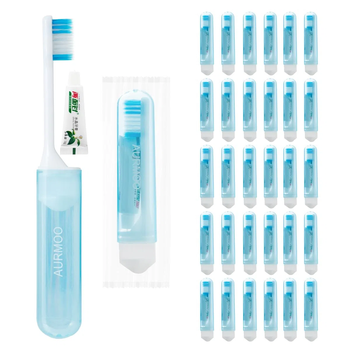 Spazzolini da denti da viaggio Pieghevoli, 30 Spazzolino da Viaggio con Dentifricio, Spazzolino da Denti Portatile, Spazzolini Monouso, Toothbrushes, Confezionati Singolarmente, Blu