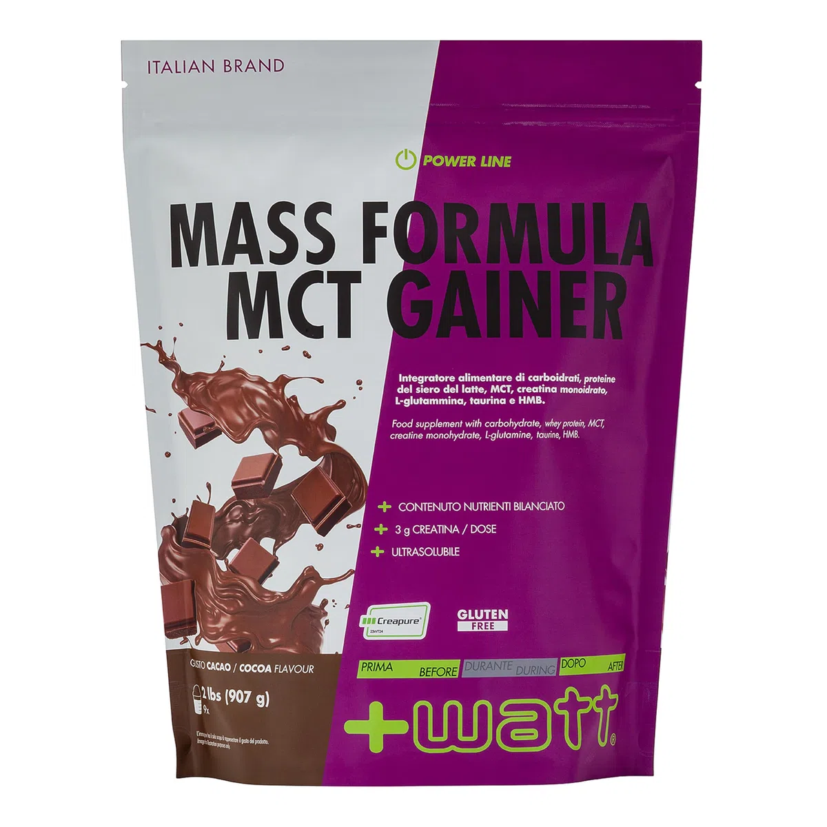 Mass Formula MCT gainer - Sostegno per i Tuoi Workout Più Intensi - Formato: 2 lb (907 g) - Gusto Cacao