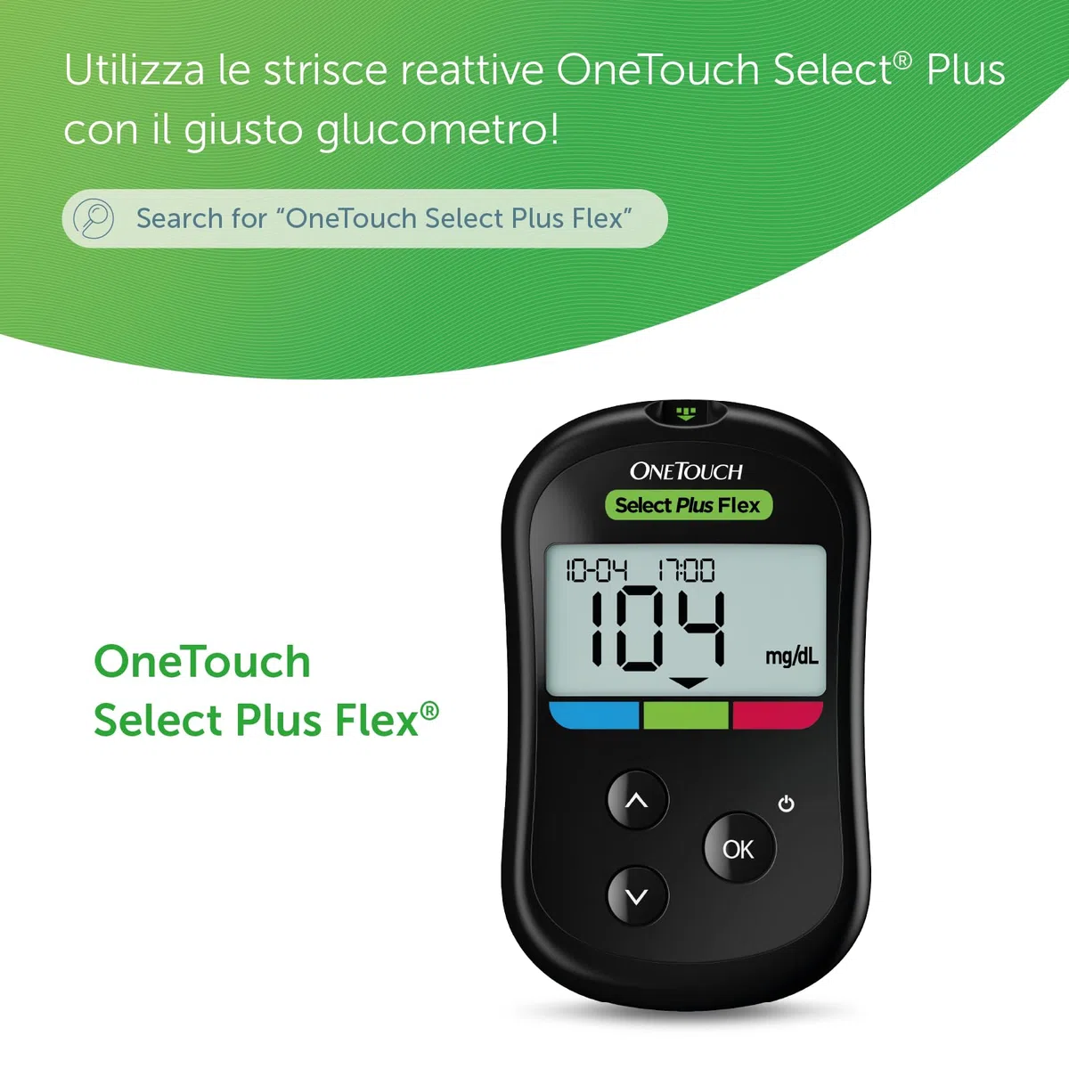 OneTouch Select® Plus Strisce reattive per 50 test glicemici per l’automonitoraggio della glicemia I 1 confezione contenente 50 strisce reattive