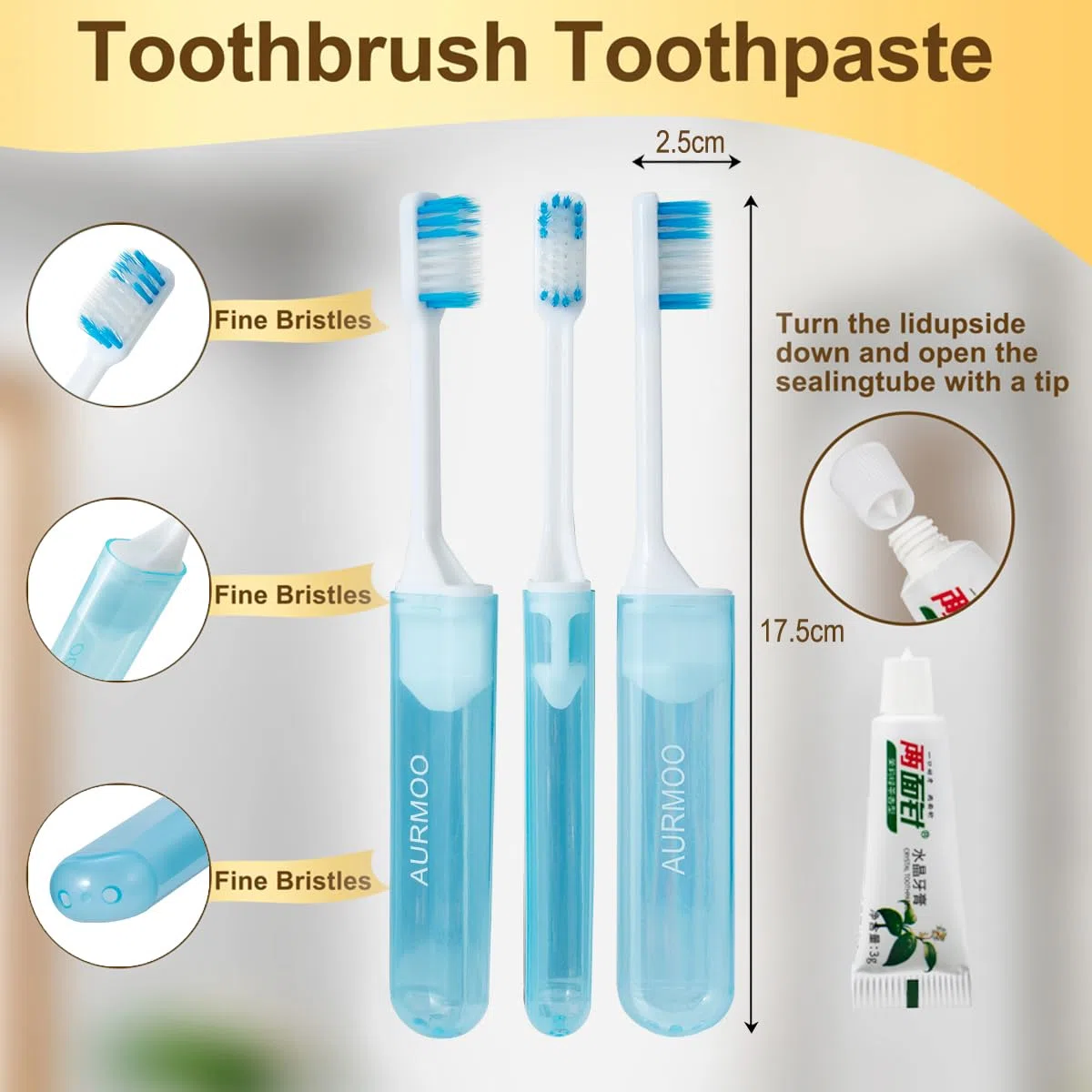 Spazzolini da denti da viaggio Pieghevoli, 30 Spazzolino da Viaggio con Dentifricio, Spazzolino da Denti Portatile, Spazzolini Monouso, Toothbrushes, Confezionati Singolarmente, Blu