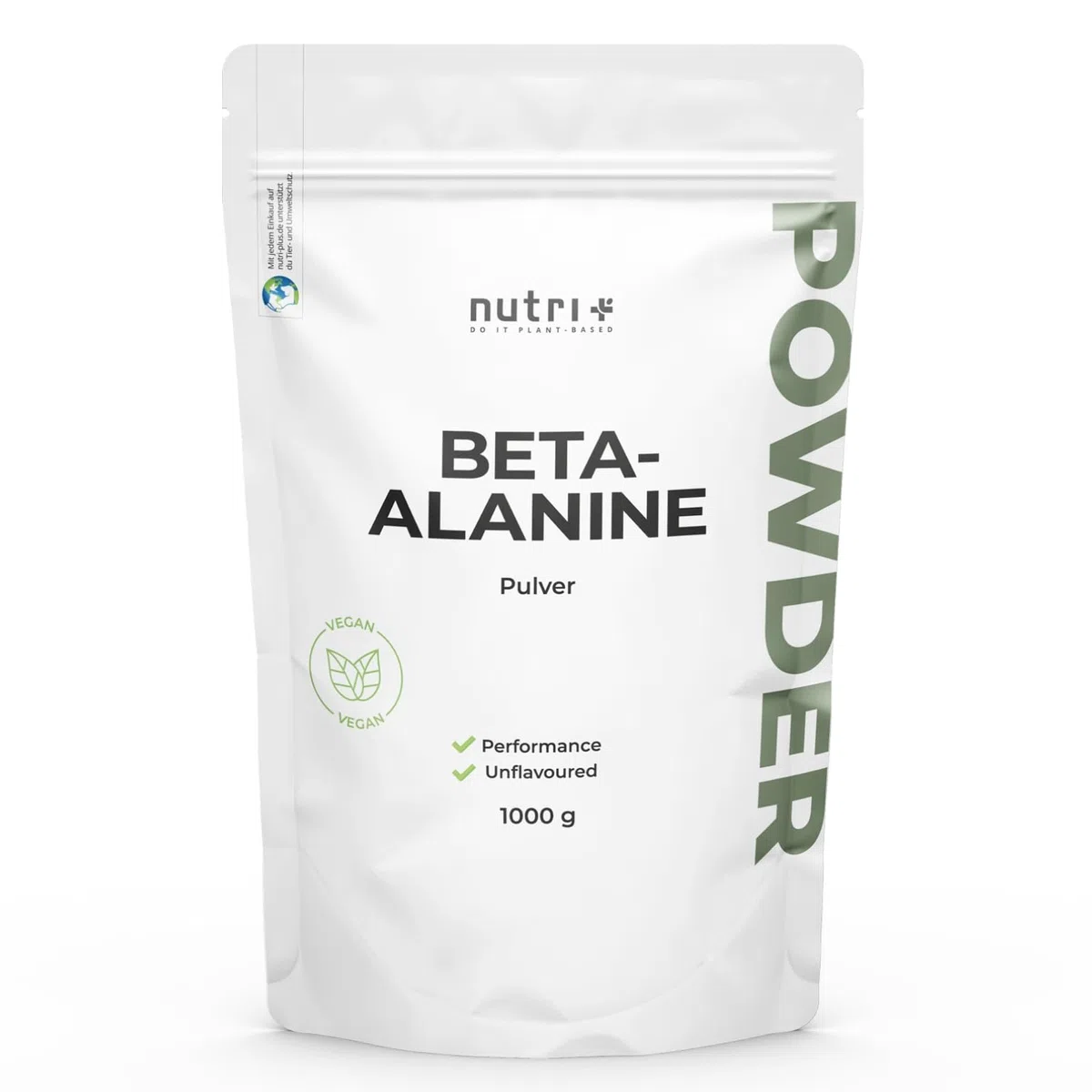 Nutri + Beta Alanina in Polvere 1 kg - vegana pura ad alto Dosaggio e senza Additivi - Booster pre-Allenamento - ß Alanine vegan Powder - Energizzante Sport 1000 g