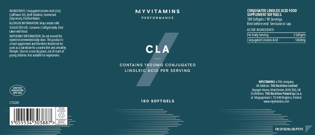 Myprotein CLA 1000mg Softgels Acido Linoleico Coniugato - 180 gr