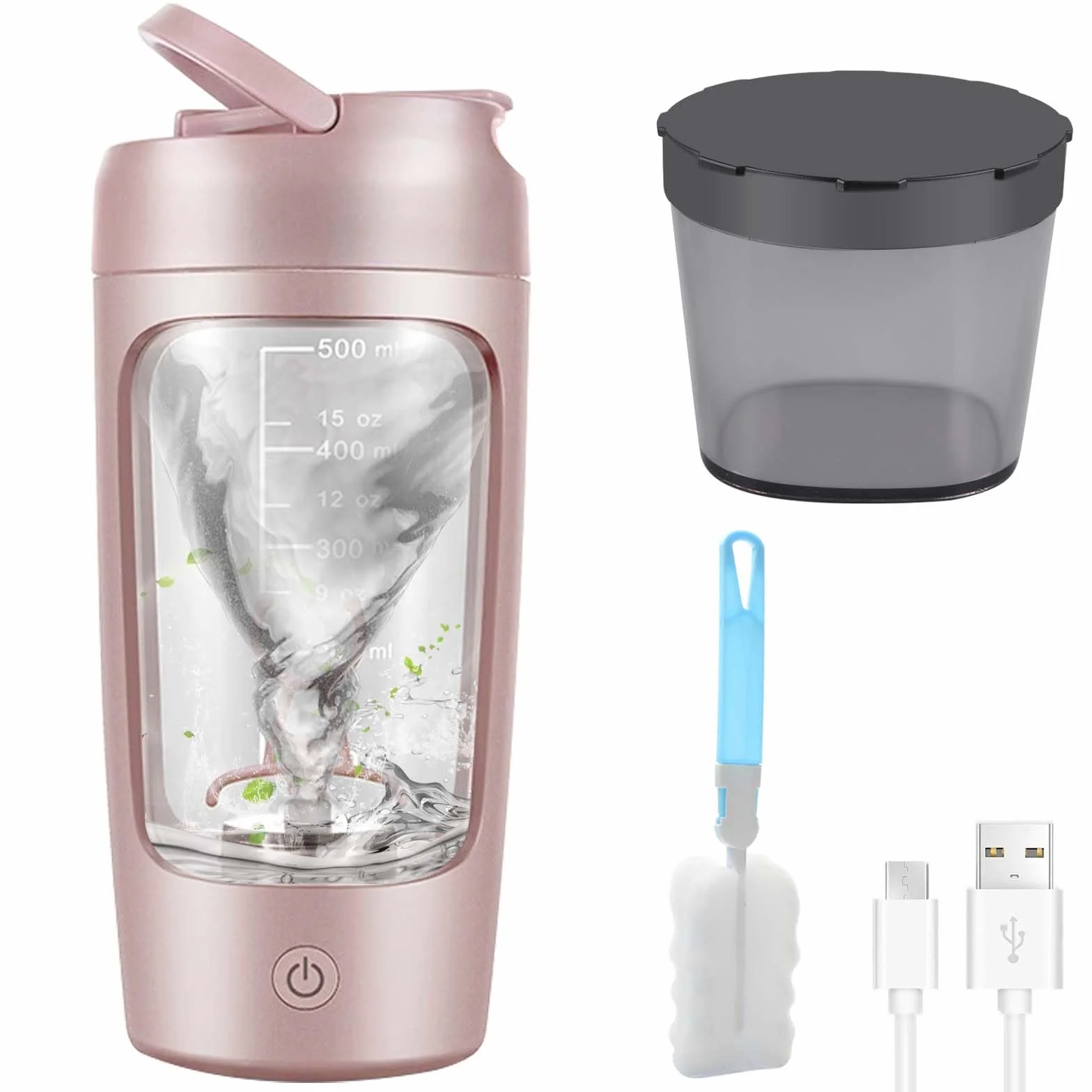 GOMETY Shaker elettrico, 650 ml, frullatore automatico di proteine, shaker elettrico con scomparto per polvere, shaker per frullati proteici, senza BPA, USB ricaricabile per frullati di proteine