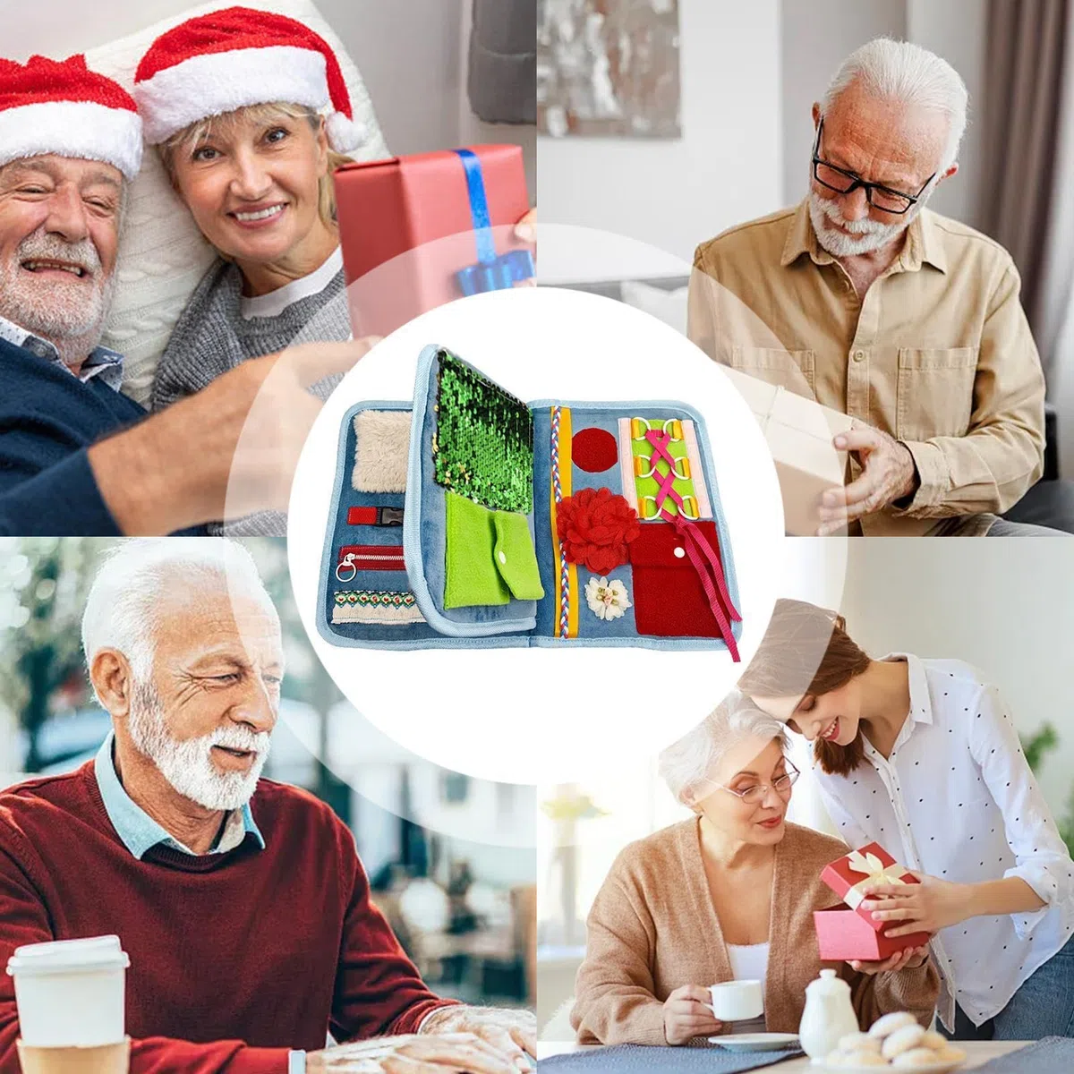 Coperta Fidget Adulti – Percorso di attività sensoriale per anziani, libro di fidget perdita di memoria, coperta sensoriale per la cura della demenza e 'Alzheimer, giocattoli tattili interattivi