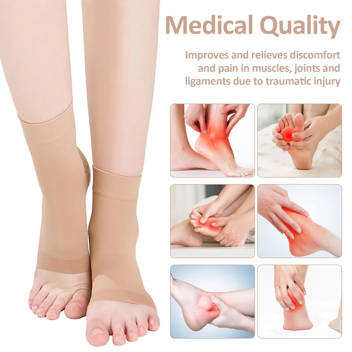 2 Paia Calze a Compressione Medicale della Caviglia per Donne e Uomo, 20-30 mHg Supporta Calzini a Compressione Calze per Gonfiore a Fasite Plantare Sport Neuropatia (L)