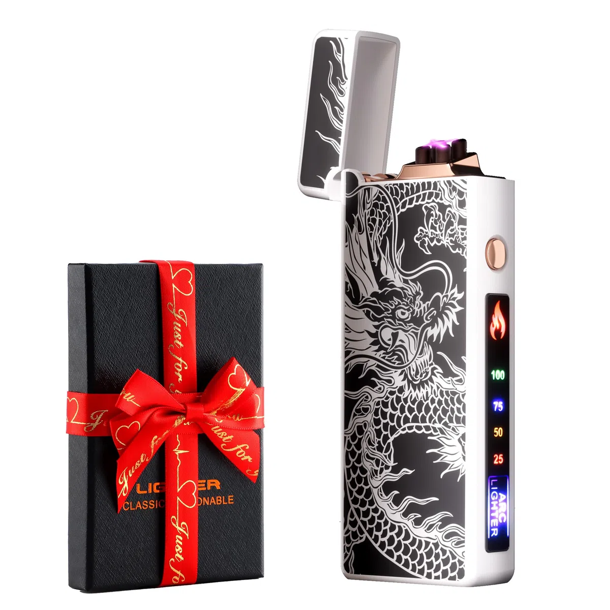 Accendino Elettrico, Indicatore della Batteria USB Plasma Ricaricabile Antivento & Senza Fiamma, Dual Arco con Indicatore della Batteria per (Luminoso notturno)