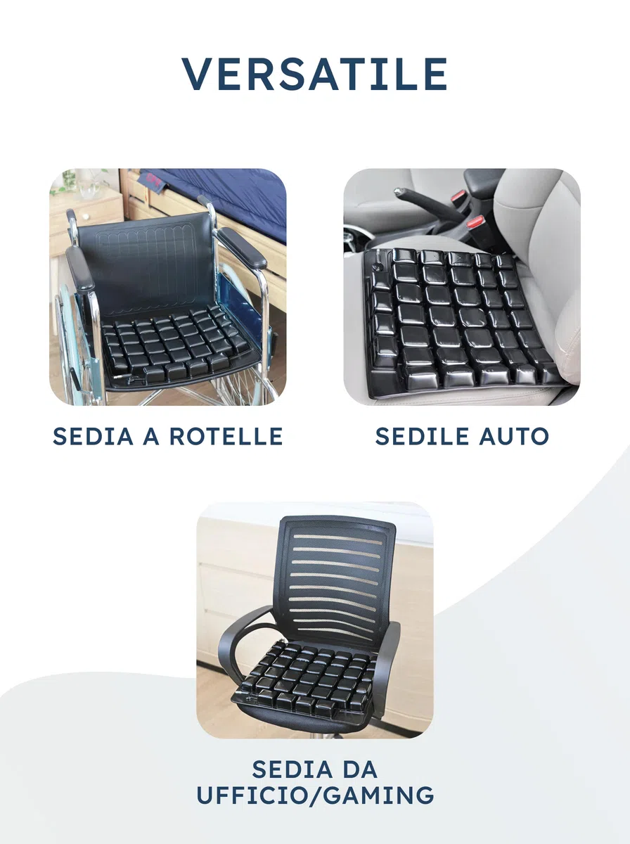SPES Cuscino Antidecubito Nero - Cuscino Ortopedico per Sedia a Rotelle, Fodera Traspirante, Fondo Antiscivolo - Prevenzione Piaghe, Comfort per Sedute Prolungate, Sistema Auto-gonfiante