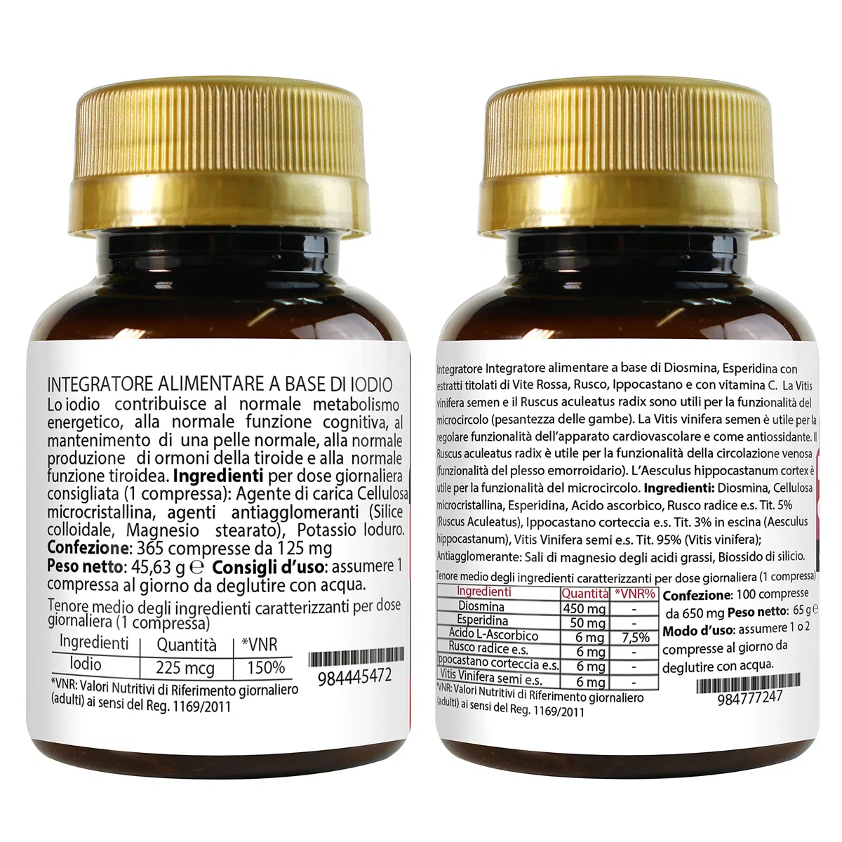 Set di integratori metabolismo tiroide + antiossidante circolazione | iodio 365 compresse + diosmina esperidina bioflavonoidi 100 compresse | non di origine animale | senza glutine e lattosio