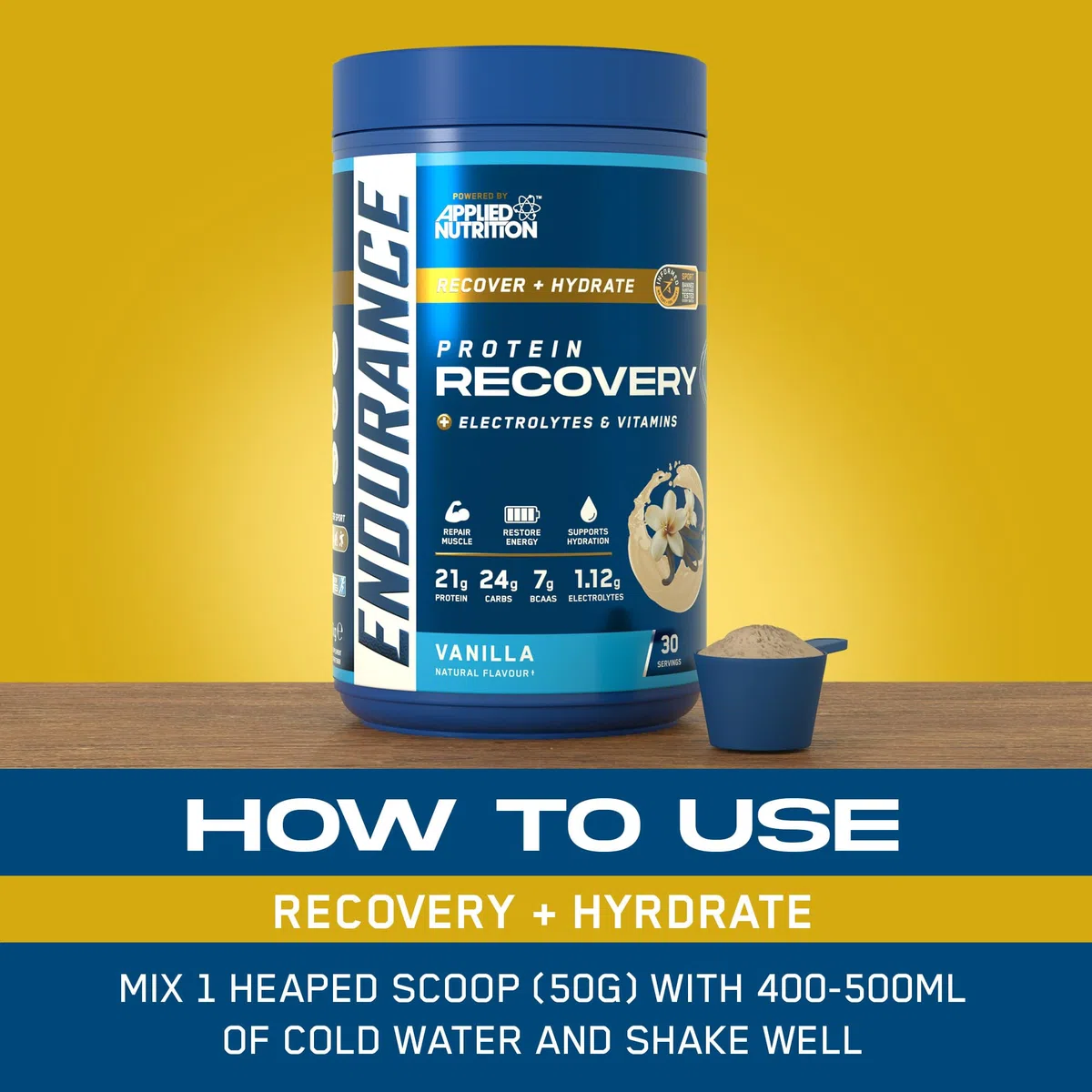 Applied Nutrition Endurance Protein Recovery Vaniglia 1,5 kg con Carboidrati, Elettroliti, BCAA, Vitamine e Minerali - 30 Porzioni - Senza Glutine, Lattosio e Noci - Recupero Muscolare