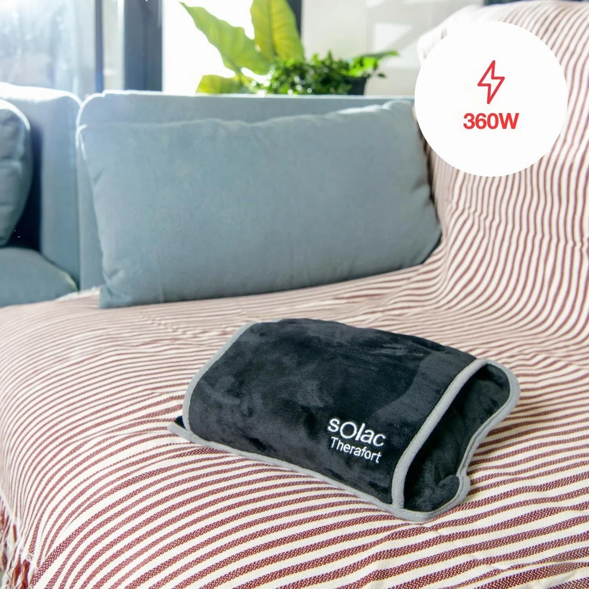 Solac - Borsa acqua calda elettrica 360W | Forma ergonomica | 120 min autonomia | Connettore estraibile | Tessuto morbido e traspirante | Uso universale | Nero