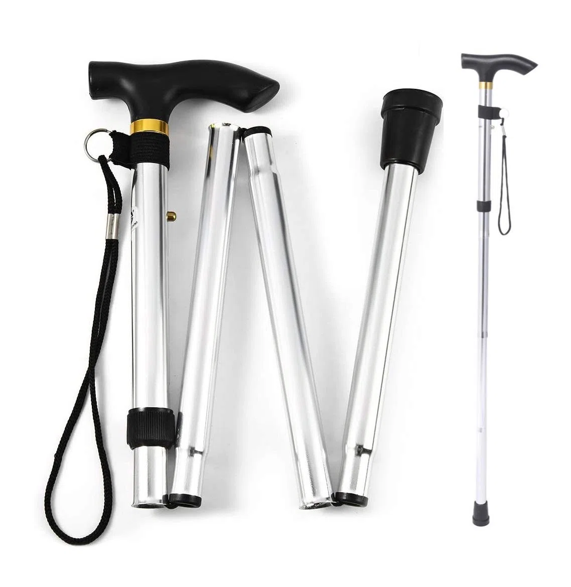 Ducomi Bastone Pieghevole da Passeggio Regolabile in Alluminio - Bastoni Anziani, Donna Uomo - Impugnatura Ergonomica, Leggero, Trasportabile e Durevole - Sostegno e Aiuto per la Mobilità (Silver)