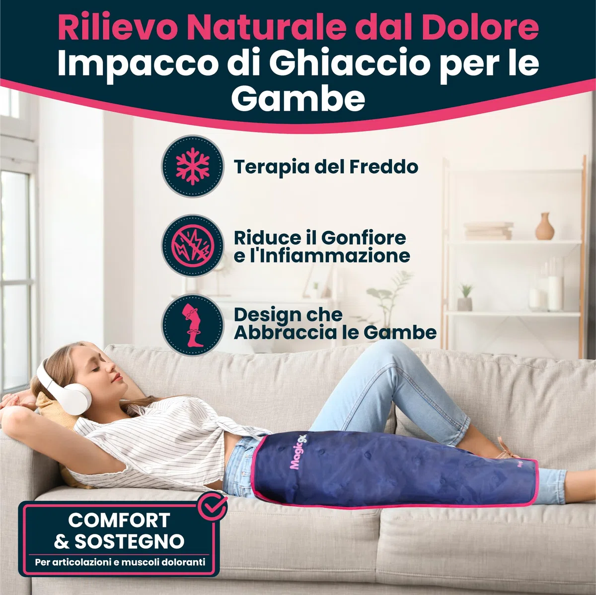 Impacco di ghiaccio per le gambe - Terapia del freddo professionale - Riduce dolore, gonfiore e infiammazione - Riutilizzabile per lesioni, distorsioni, artrite e altro (di Magic Gel)