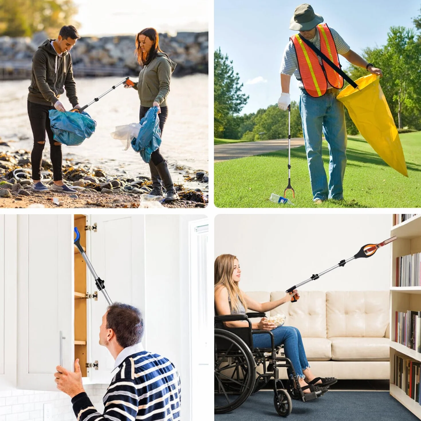 Wiseten 2 Pezzi Pinza Raccogli Rifiuti, 110cm Pinza Telescopica Pieghevole per Anziani Disabili, Pinza Raccogli Oggetti, Raccoglitore di Immondizia con Punte Magnetiche, Raccogli Foglie da Giardino