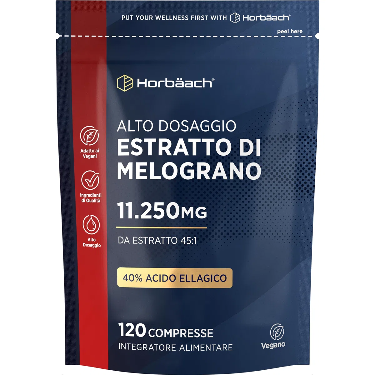Estratto di Melograno Integratore 11250 mg | 120 Compresse Vegane | 4 Mesi di Scorta | 40% di Acido Ellagico | Pomegranate Extract Supplement | di Horbaach