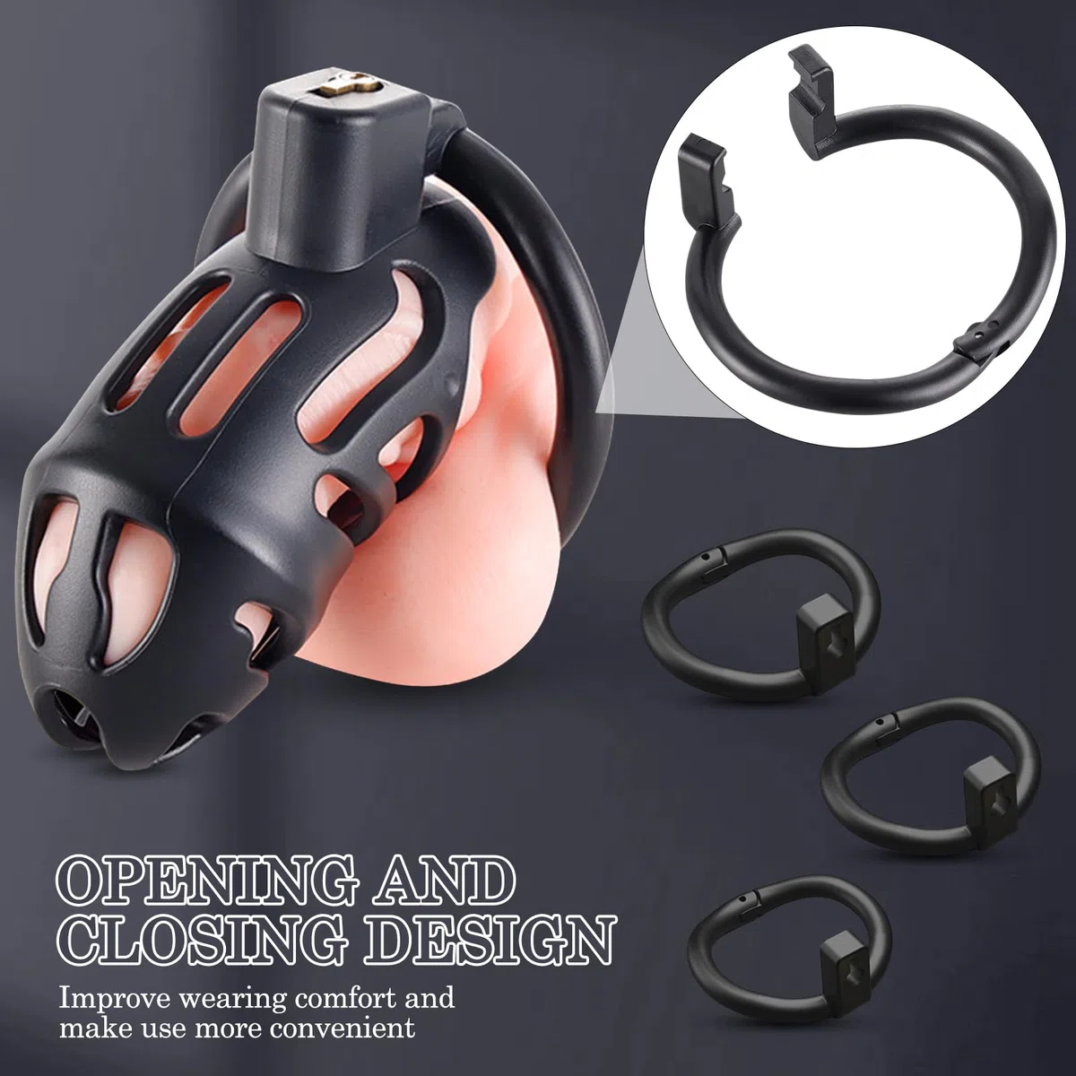 BDSMJOY Chastity cage con 3 Anelli per il Pene Rimovibili, Gabbia pene per uomo, Design ergonomico uomo pene Cock cage, Comodo da indossare, buona traspirabilità