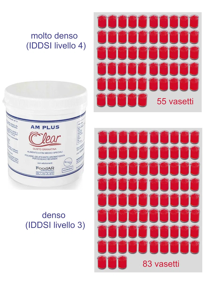 AM CLEAR, Acqua Gelificata, Polvere per 55 Vasetti da 125g, Gusto Granatina