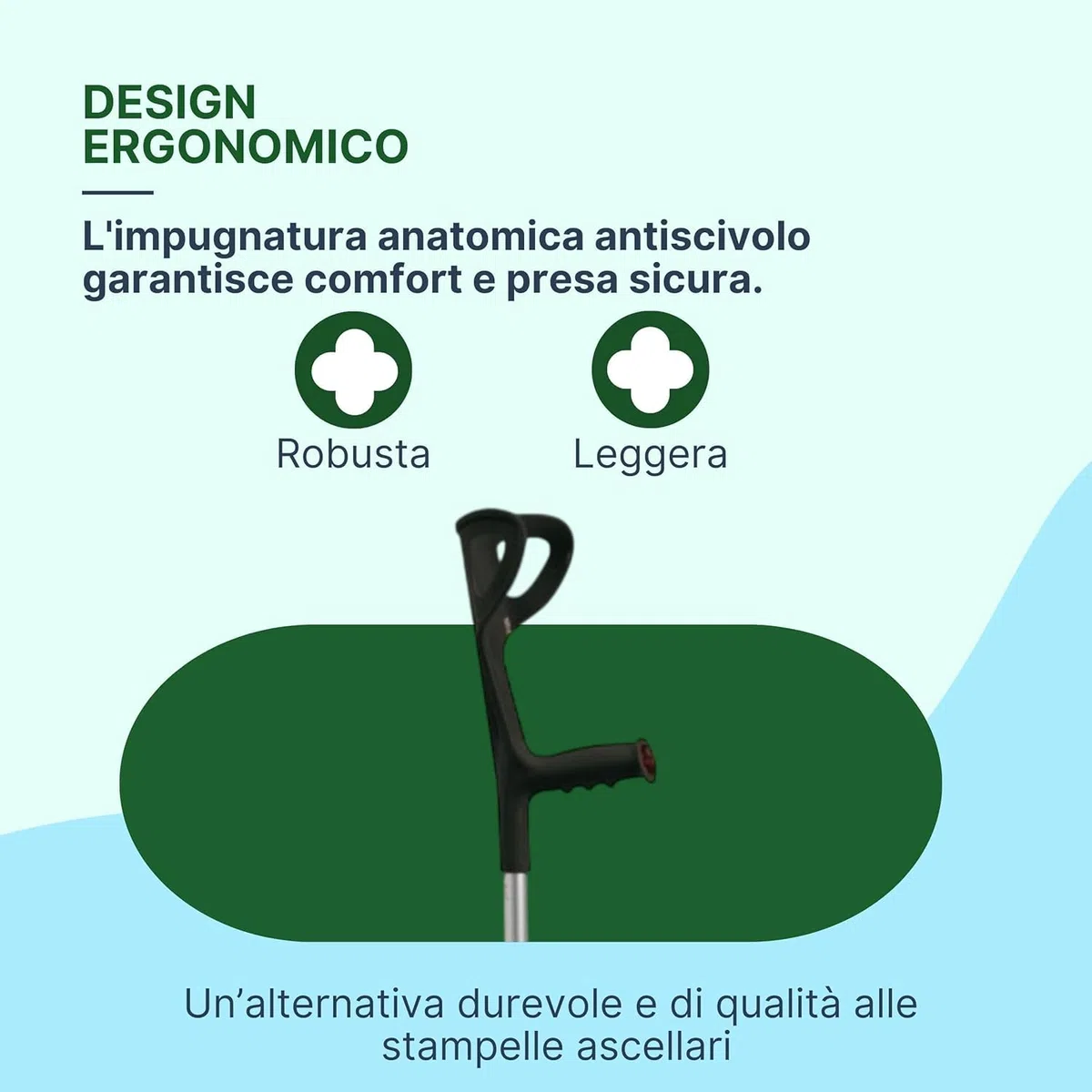 1 Stampella Ortopedica Singola Regolabile in Alluminio Anodizzato, 1 Stampella Canadese Adulto Antiscivolo, H. 74-97 cm, 1 Unità (Nero)
