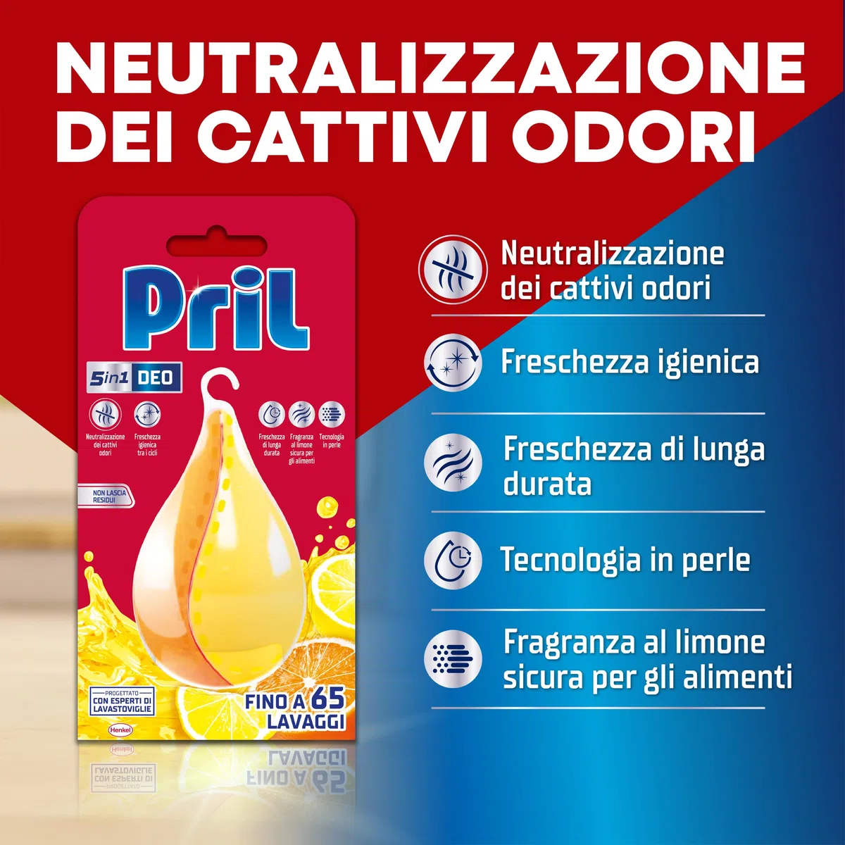 Pril 5in1 Deo Pearl profumatore per Lavastoviglie (8 confezioni da 65 lavaggi), Profumatore al Limone e Neutralizzatore di Odori, Profumatore per Lavastoviglie con Fragranza al Limone