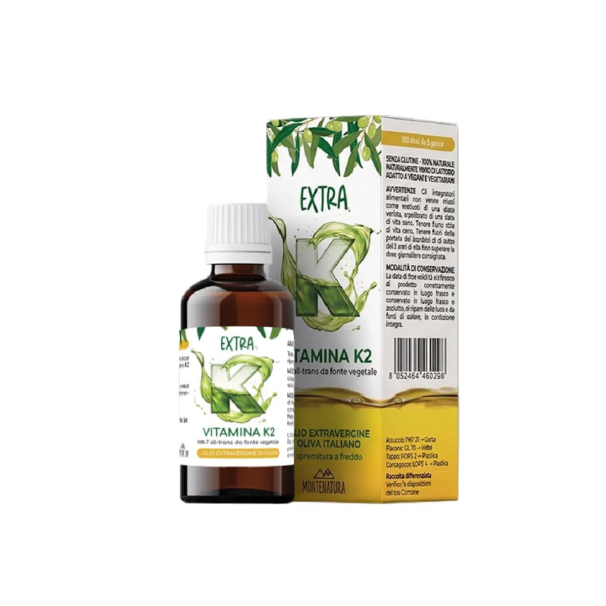 Extra K Vitamina K2 MK-7 Liquida in Gocce | Integratore Ossa. Alto Assorbimento in Olio Extravergine d' Oliva EVO Italiano | 100% Naturale, Vegetale, Vegano, Senza Glutine | 150 Dosi