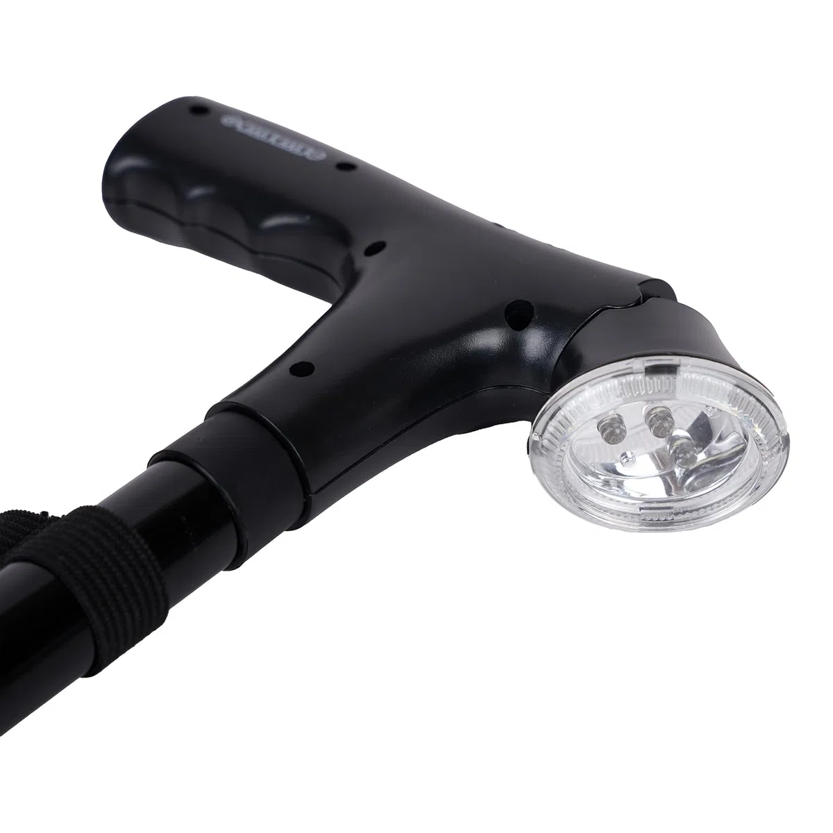 Folding Cane with Led Light and Alarm, Adjustable armrest Cane and Walking Stick, Suitable for The Elderly with buffered T Handle and Pivoting Quad Base for Hiking Mountain Climbing Backpacker