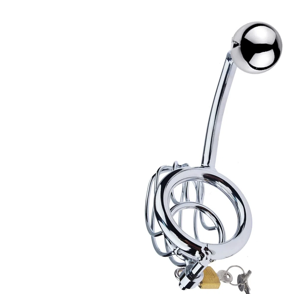Gabbia per pene in acciaio inossidabile 2 in 1 con anelli per il pene BDSM Gabbia di castità in metallo con gancio anale Cintura di castità per uomo Dispositivo di castità Dilatatori(50mm)