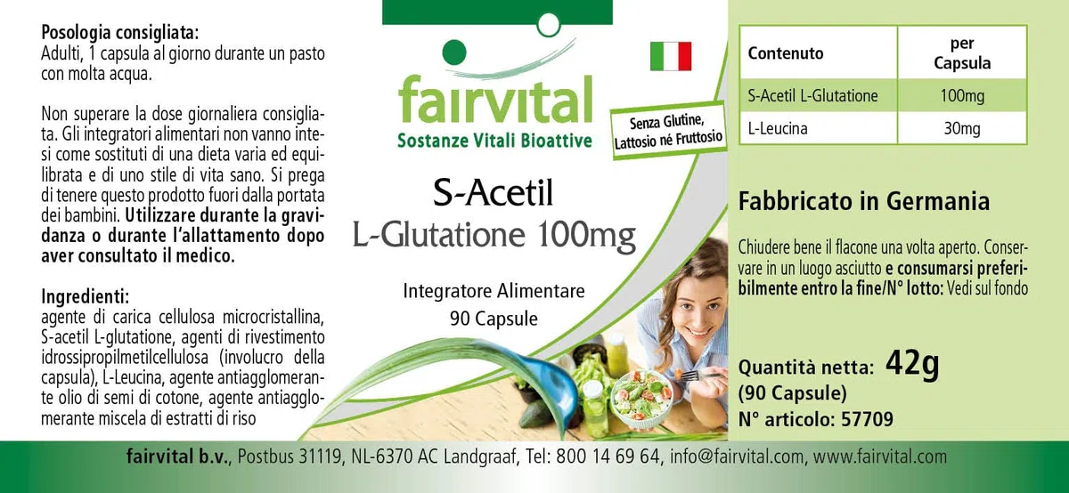 fairvital S-acetil L-glutatione, 90 capsule vegane, facili da deglutire, forma stabile di glutatione, elevata biodisponibilità, qualità testata e ad alto dosaggio, Made in Germany