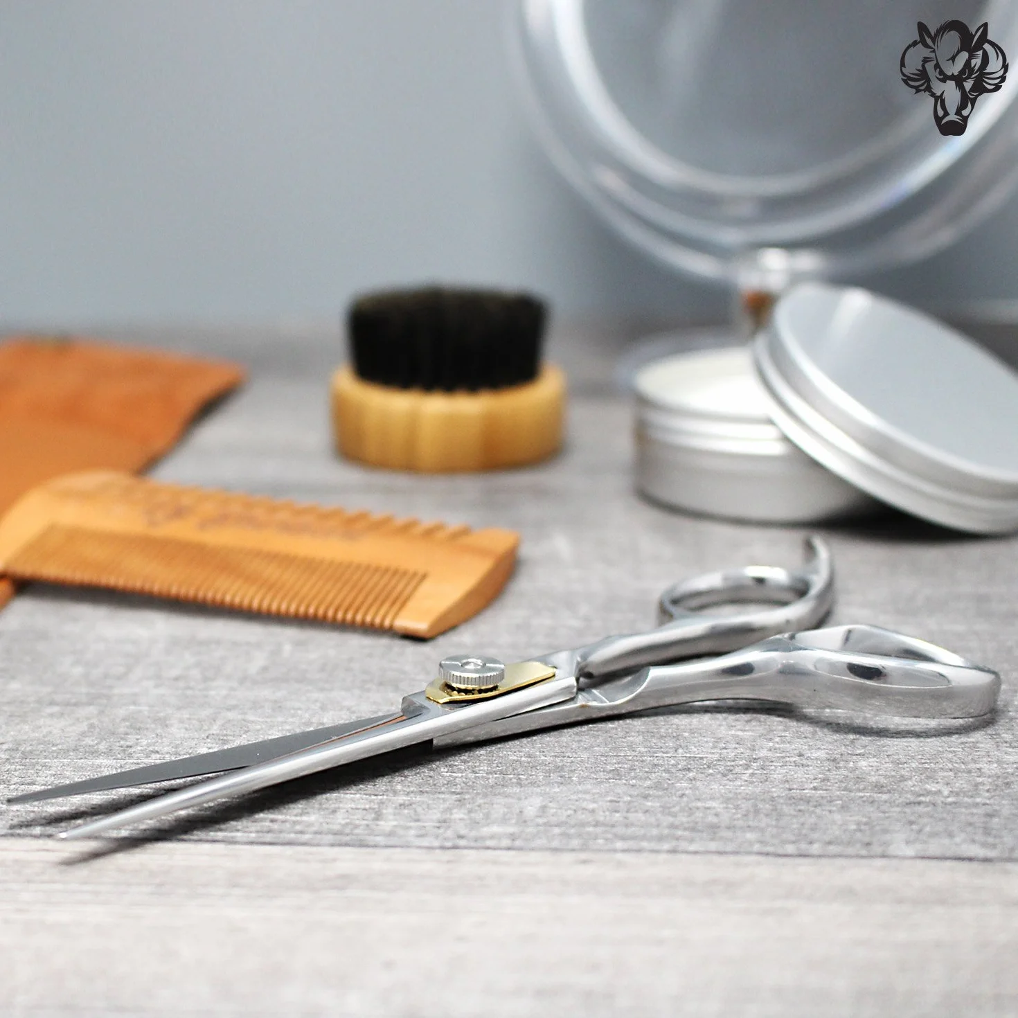 Forbici da barba + custodia in pelle sintetica + eBook gratuito – Forbici professionali per barba e baffi in acciaio inossidabile per taglio e rasatura precisi (lunghezza 18 cm)