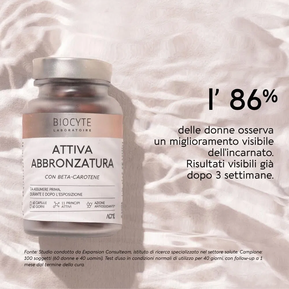 Biocyte Attiva Abbronzatura - Preparatore Solare - Integratore con Betacarotene - Rame, Vitamina D3, Vitamina E - Attivatore Abbronzatura Pelle Viso e Corpo - Vegano - 60 Capsule - 2 Mesi