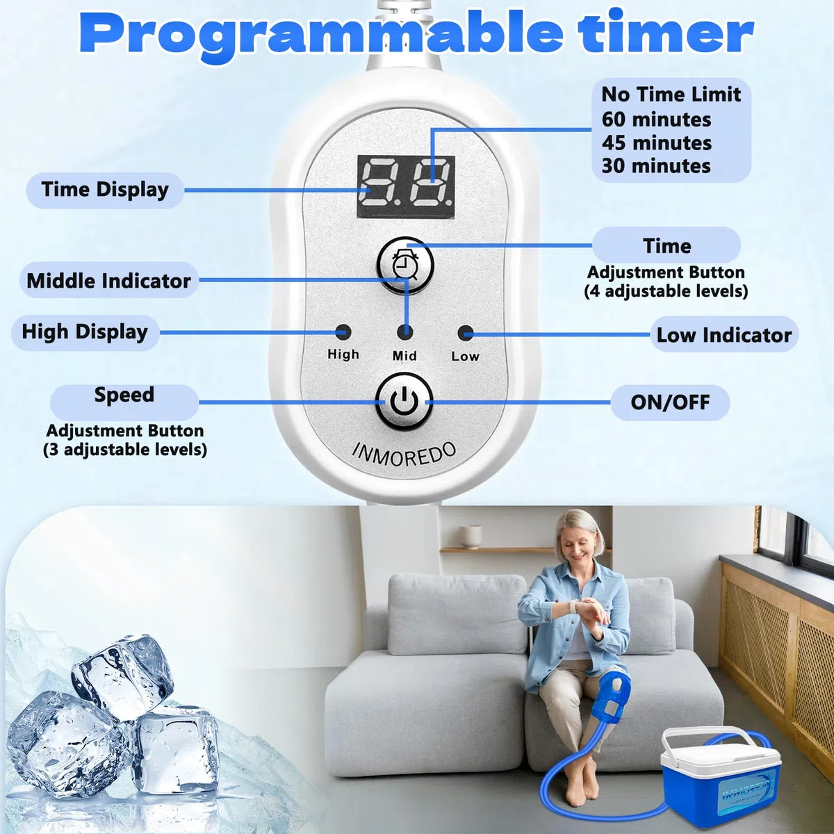 Inmoredo Macchina per terapia del freddo per sostituzione del ginocchio con timer programmabile, sistema di sollievo dal dolore per crioterapia per lesioni sportive, dolori articolari al ginocchio