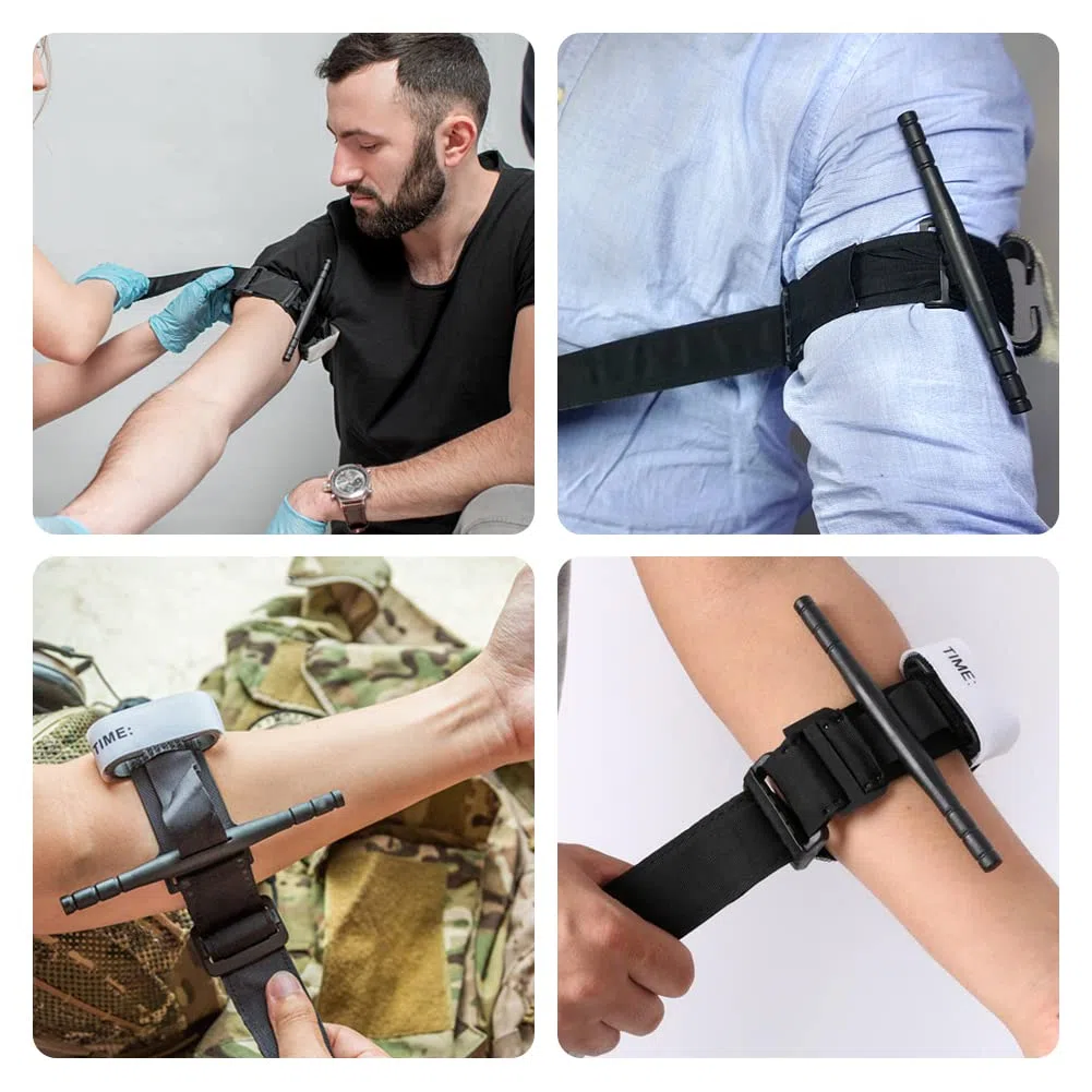 2 tornichetti tattici + 2 bende israeliane da 15,2 cm, con confezione sottovuoto, per uso con una sola mano dell'emostatico, pronto soccorso, per escursionismo, alpinismo, sport, campeggio