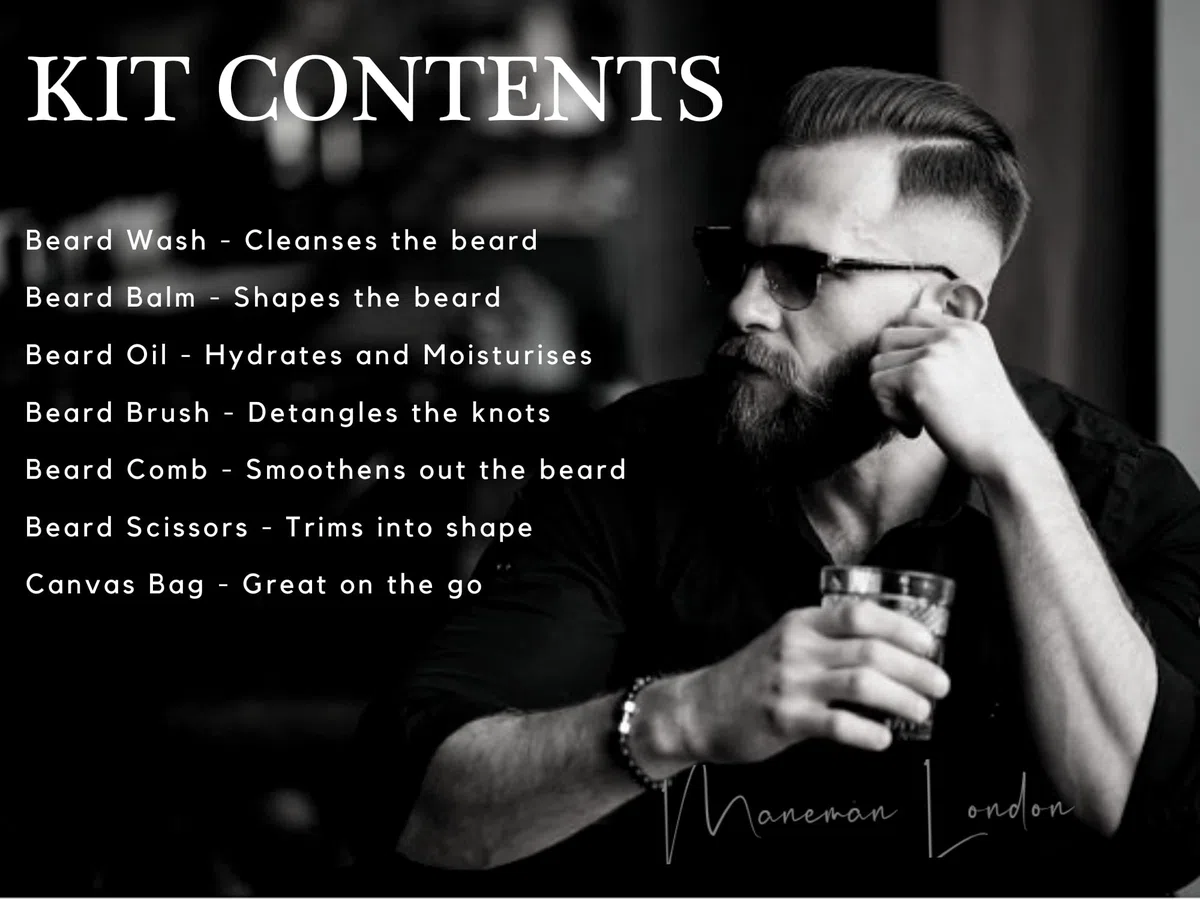 barba Grooming Kit per uomo - Set regalo 7 pezzi, shampoo, olio, ammorbidisce, ammorbidisce e non dà prurito