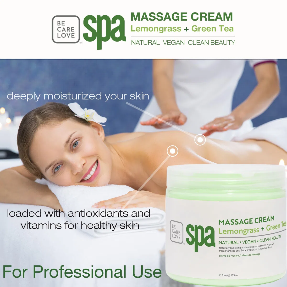 BCL Spa Lemongrass and Green Tea Massage Cream, 16 Ounce