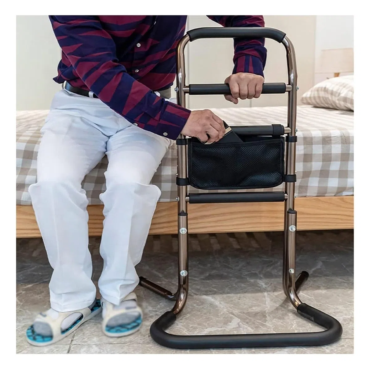 Supporto regolabile per anziani, leggero aiuto per la mobilità con tasca portaoggetti, maniglia di stabilità per sedia, divano, letto, WC, supporto portatile