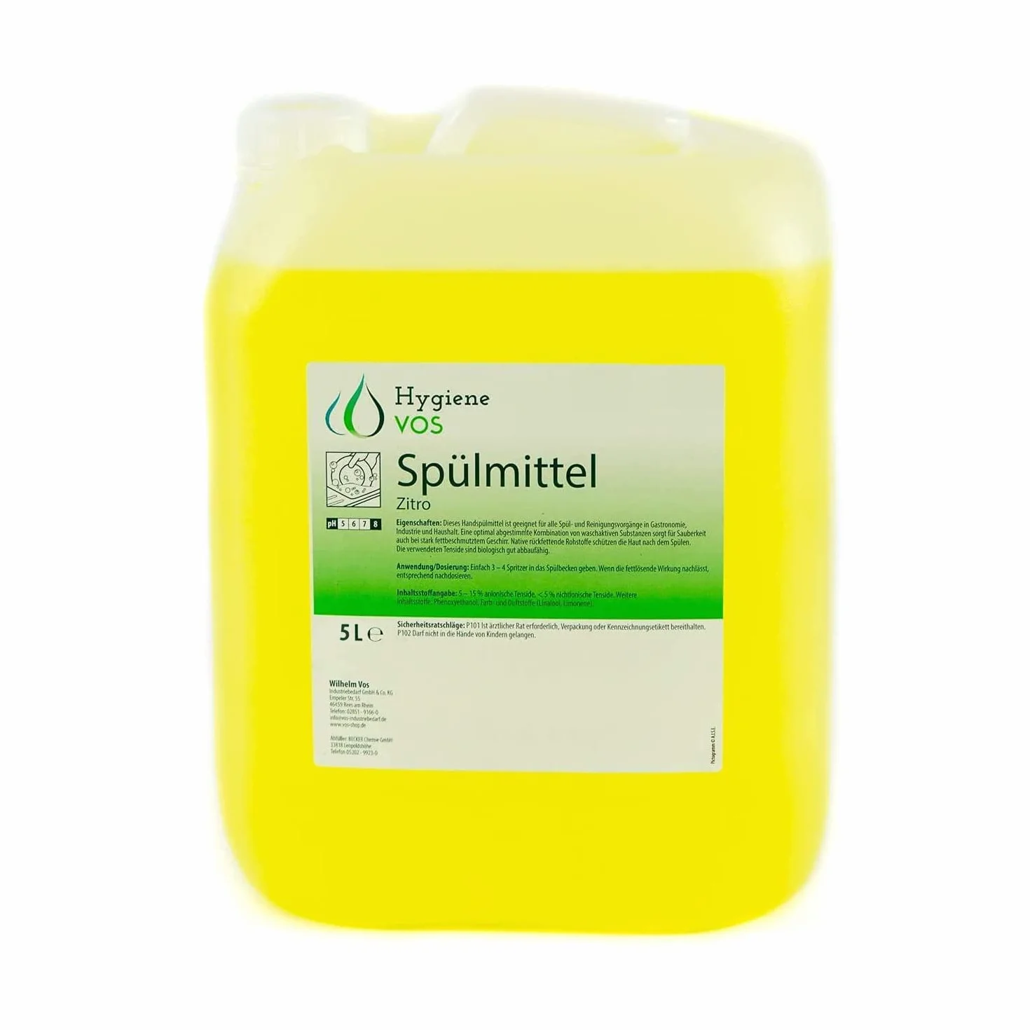 Hygiene Vos Detersivo per lavastoviglie Citro 5 Litri Ecologico ad alto potere sgrassante Detersivo perfetto per gastronomia, industria e casa