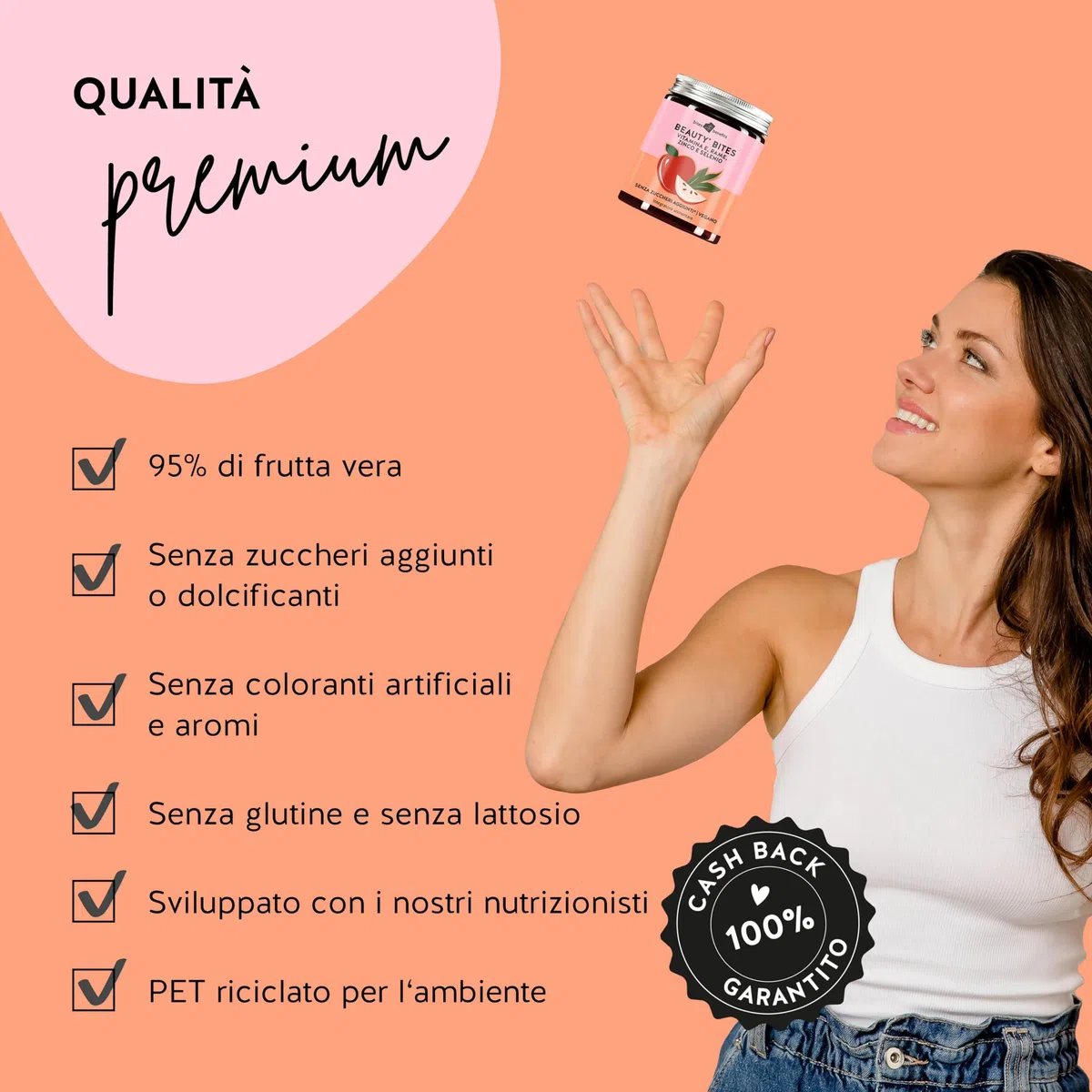 Beauty Bites - Rinforzo dei capelli e ringiovanimento della pelle - Vitamina E, selenio, zinco, rame & estratto di tè verde - Senza zucchero e dolcificanti - 45 pezzi - Vegan - Bears with Benefits