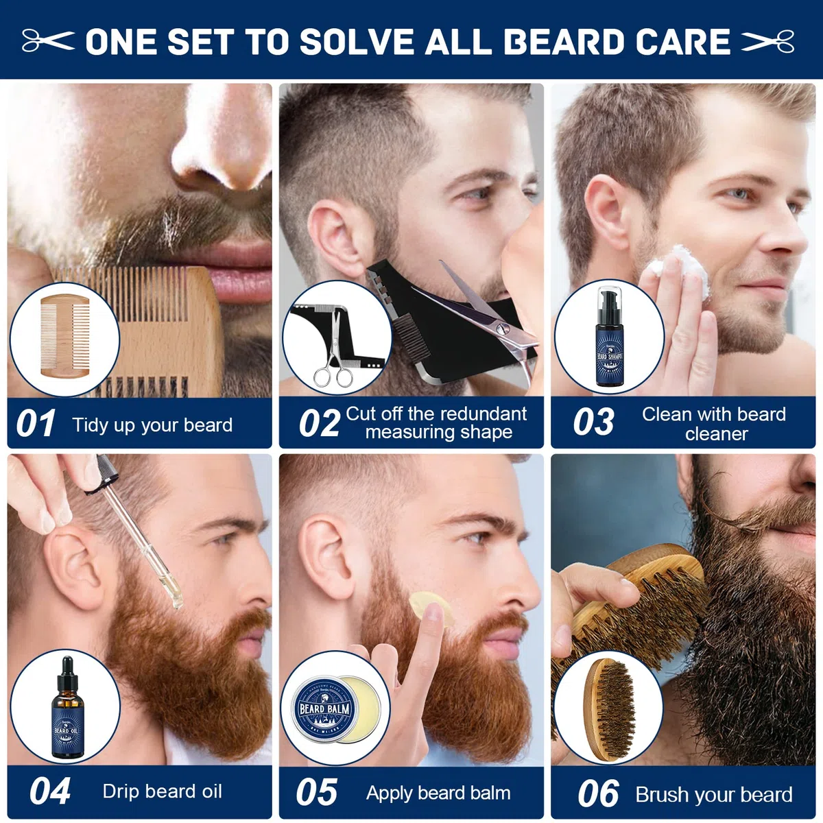Beesjuy 11 In 1 Kit Barba per Uomo, Kit Barba Uomo Professionale, con 30ML Olio per Barba, 60ML Shampoo per Barba, 40g Balsamo per Barba,Pettine, Spazzola per Barba,Forbici, Regali di Natale Uomo